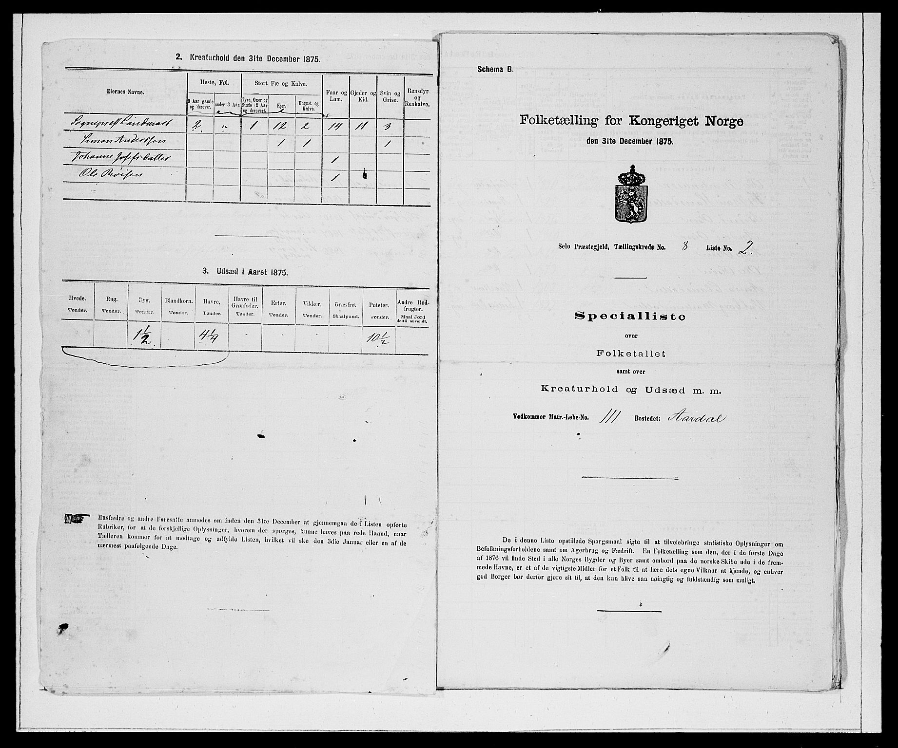 SAB, 1875 Census for 1441P Selje, 1875, p. 940