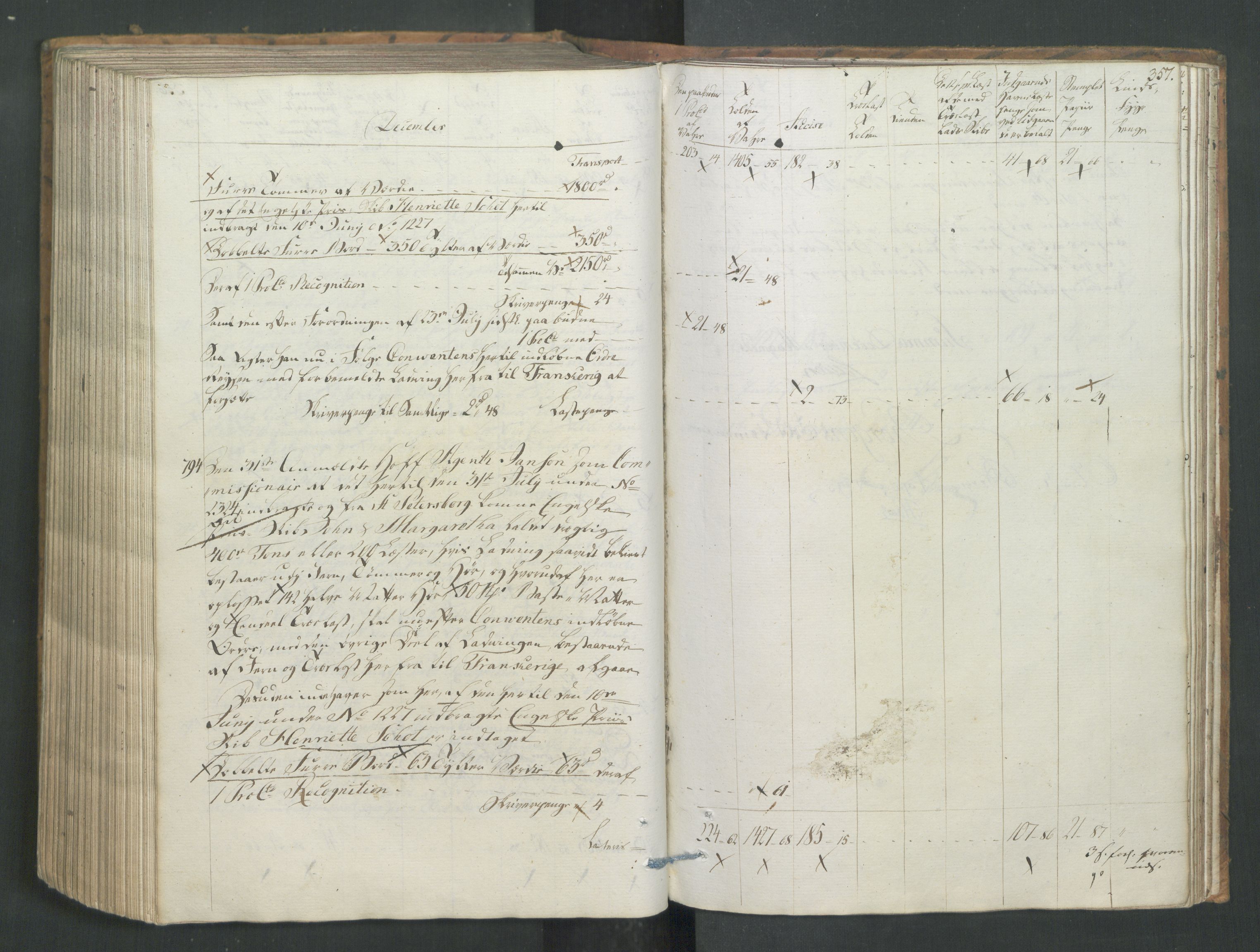 Generaltollkammeret, tollregnskaper, AV/RA-EA-5490/R26/L0277/0001: Tollregnskaper Bergen A / Utgående tollbok I, 1794, p. 356b-357a