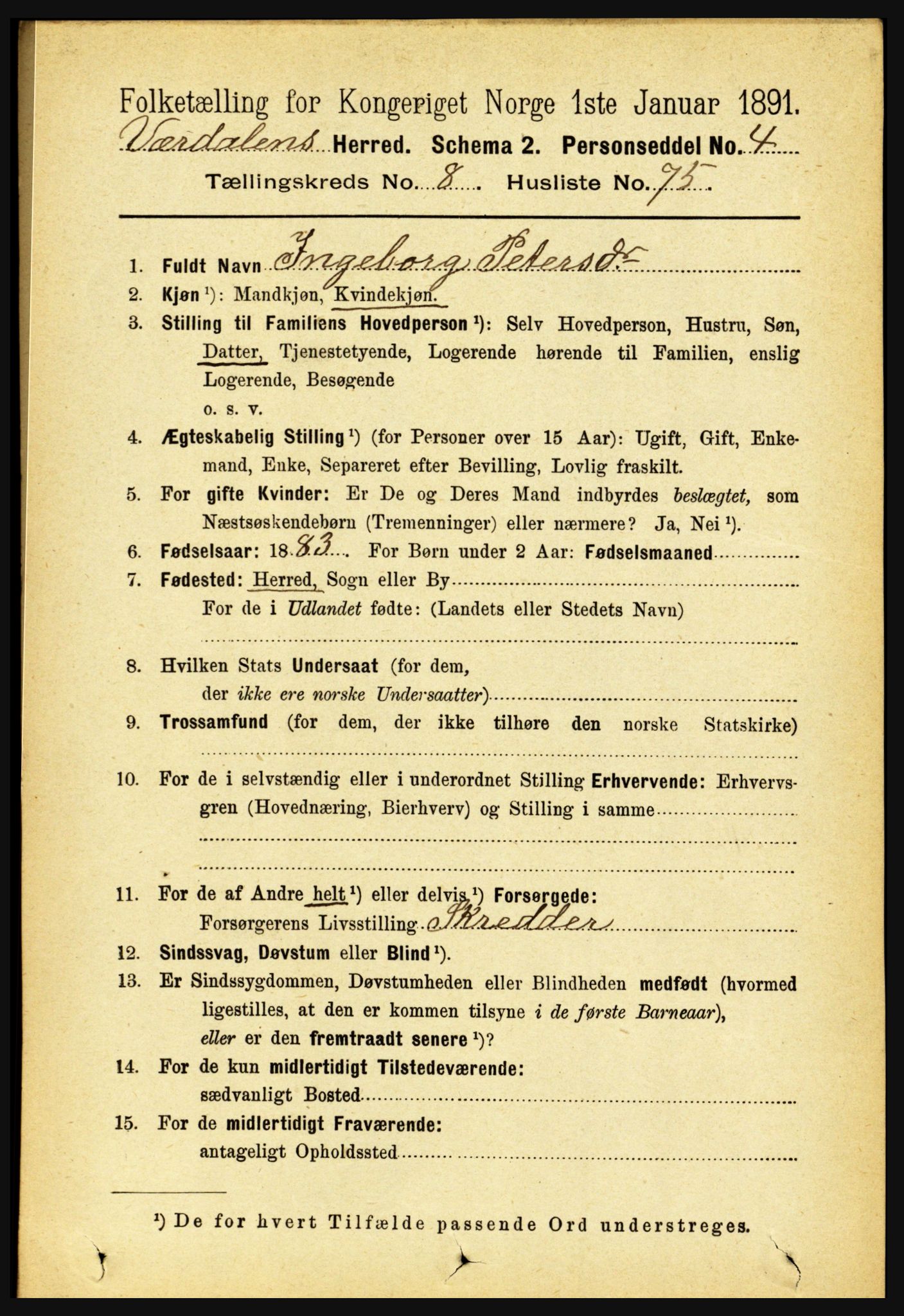 RA, 1891 census for 1721 Verdal, 1891, p. 4886