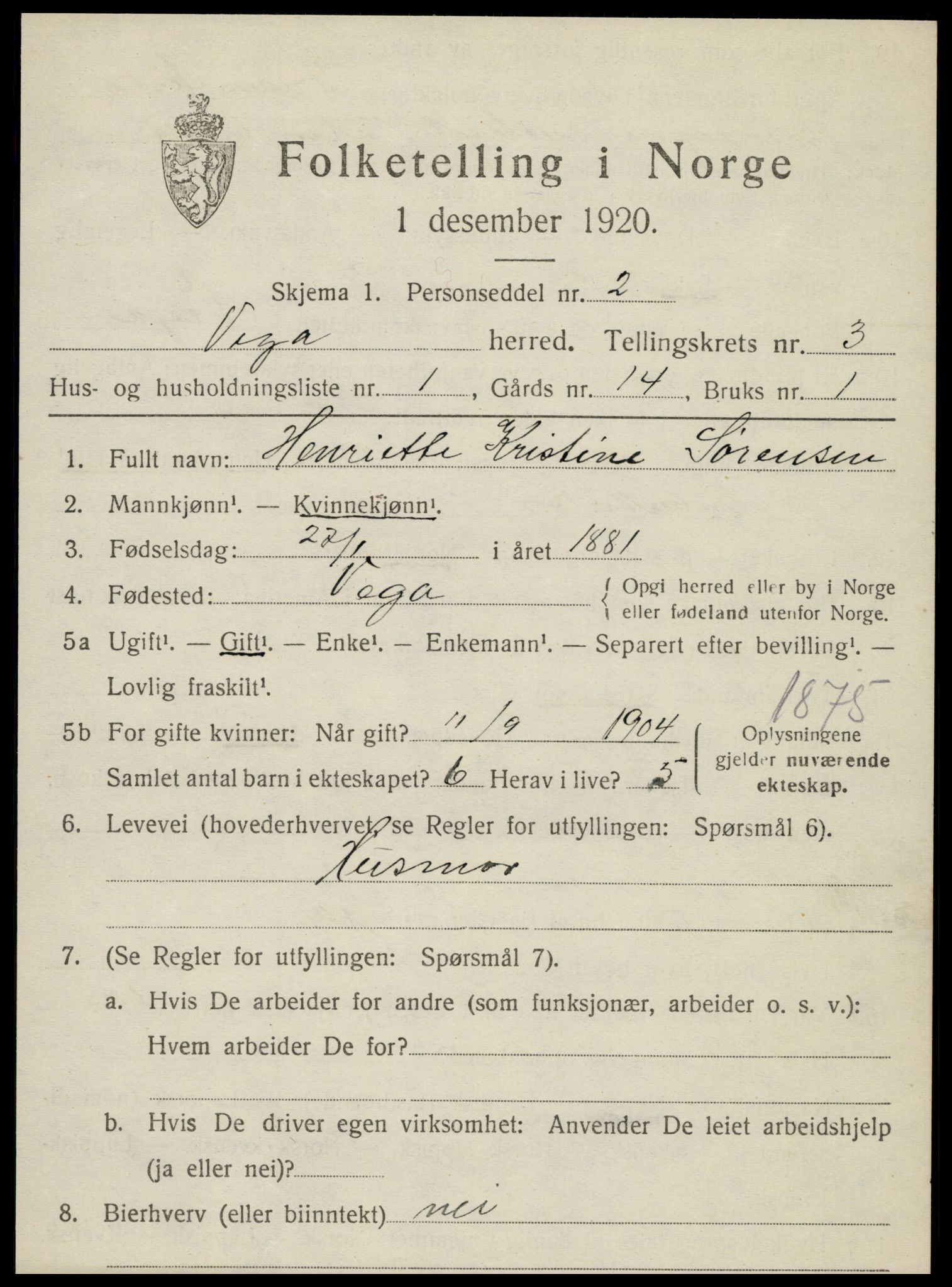 SAT, 1920 census for Vega, 1920, p. 1699