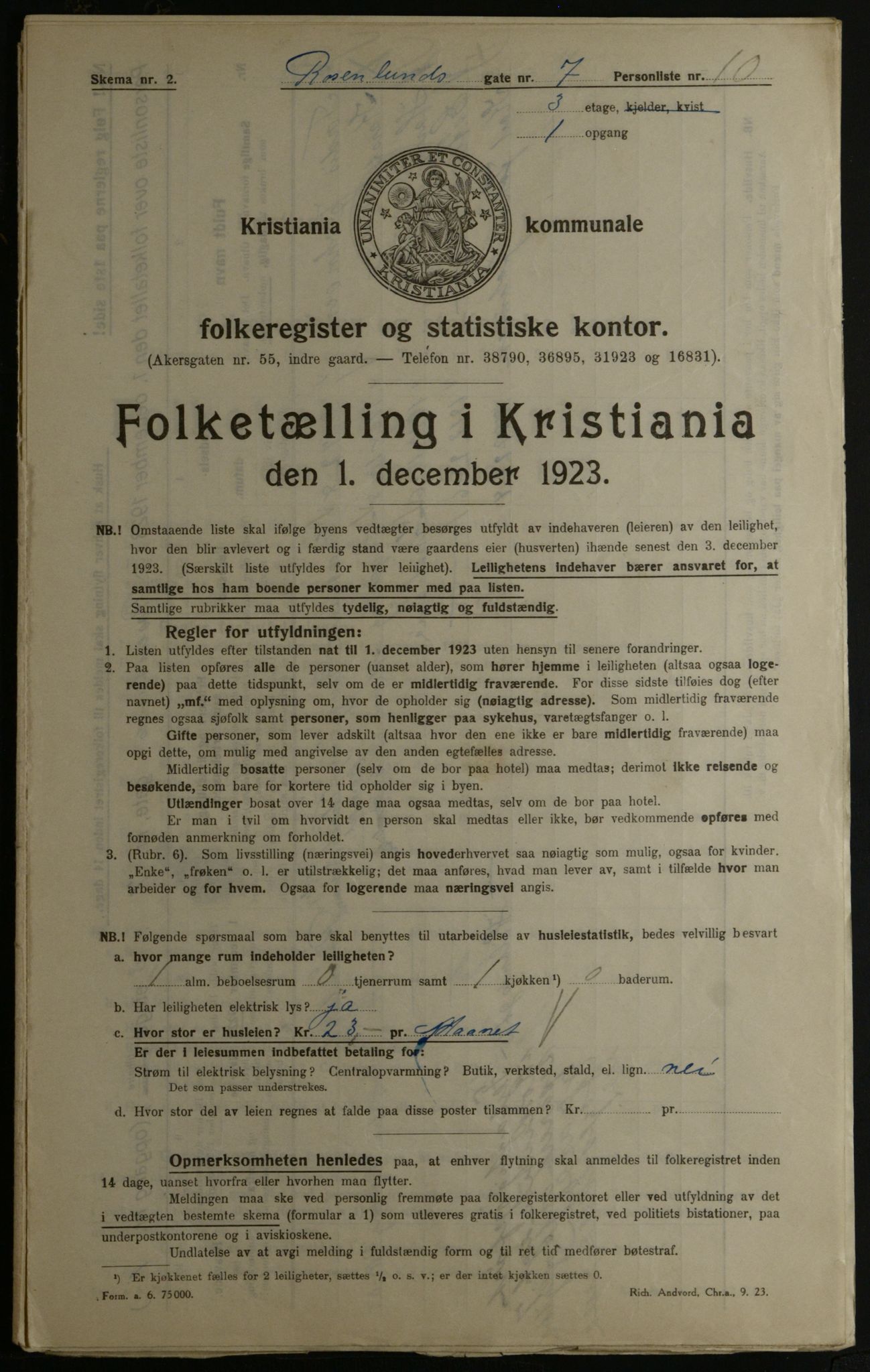 OBA, Municipal Census 1923 for Kristiania, 1923, p. 92865