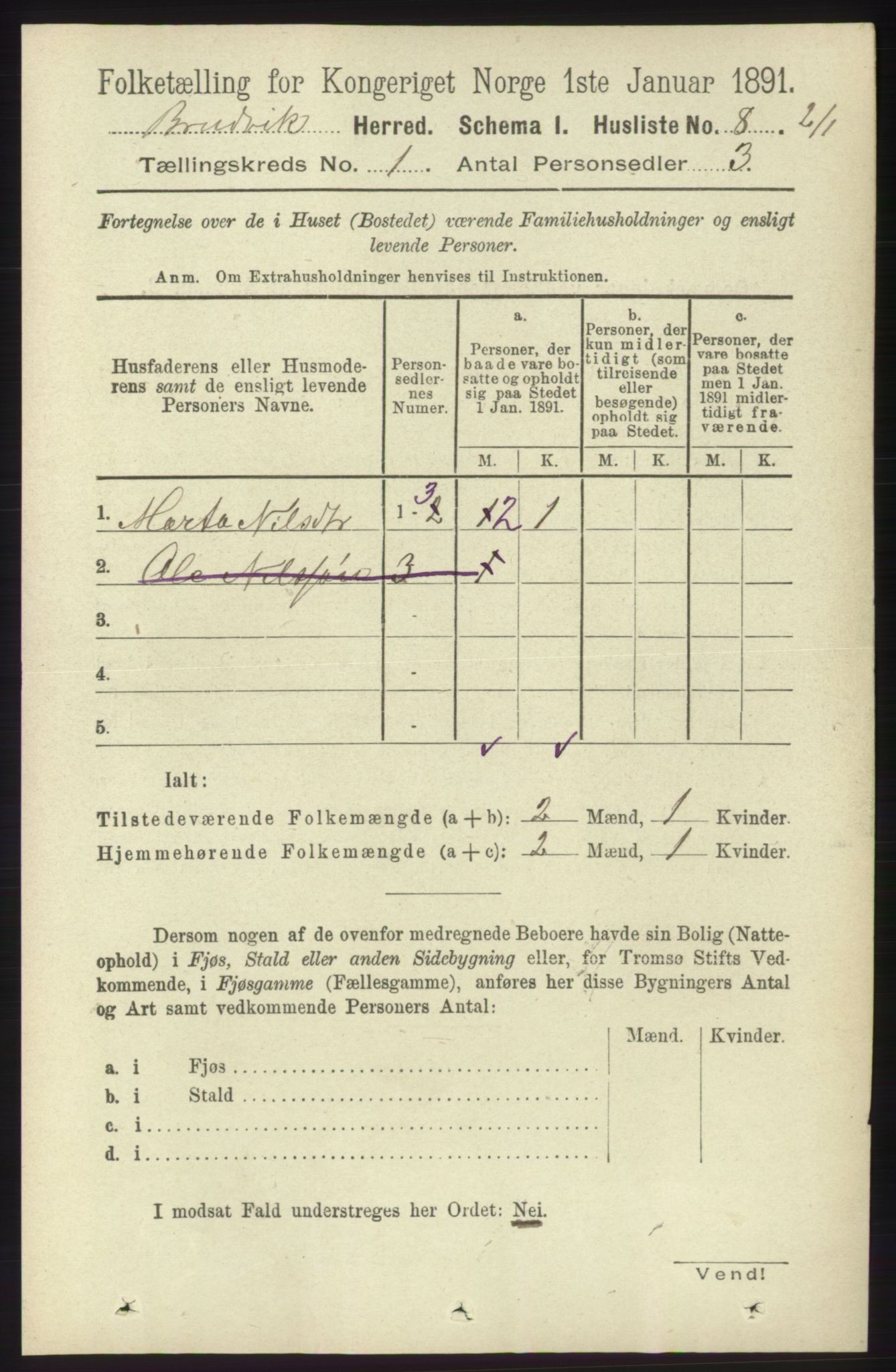 RA, 1891 census for 1251 Bruvik, 1891, p. 36