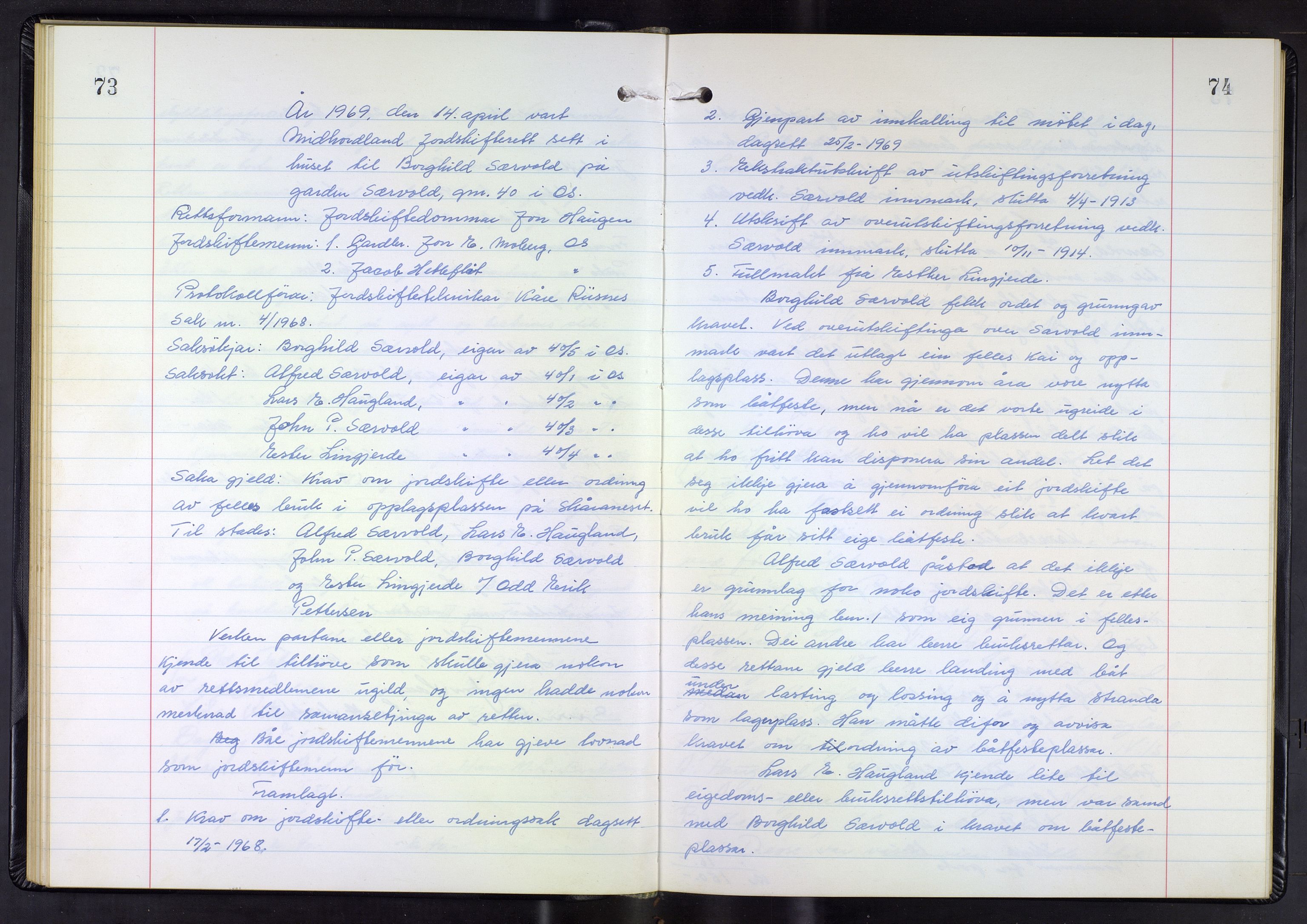 Hordaland jordskiftedøme - III Midhordland jordskiftedistrikt, AV/SAB-A-7001/A/Aa/L0039: Forhandlingsprotokoll, 1968-1972, p. 73-74