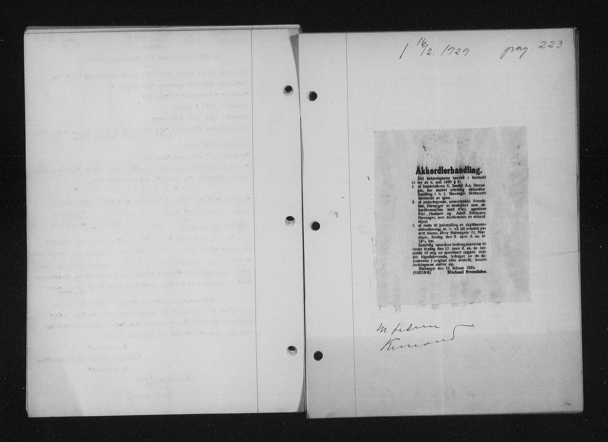 Stavanger byfogd, SAST/A-101408/001/4/41/410/410BB/L0055: Mortgage book no. 43, 1928-1929, Deed date: 16.02.1929