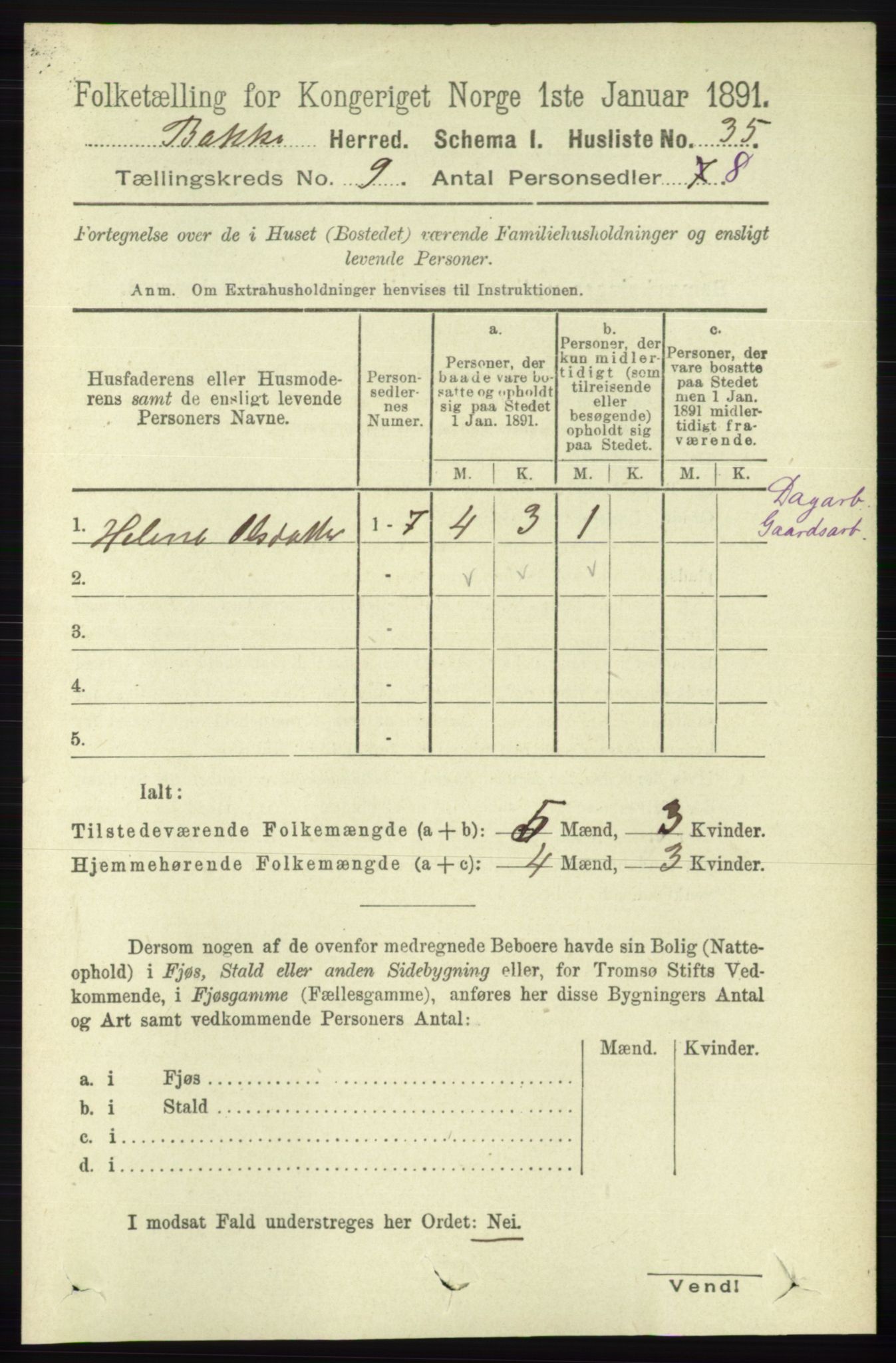 RA, 1891 census for 1045 Bakke, 1891, p. 1748