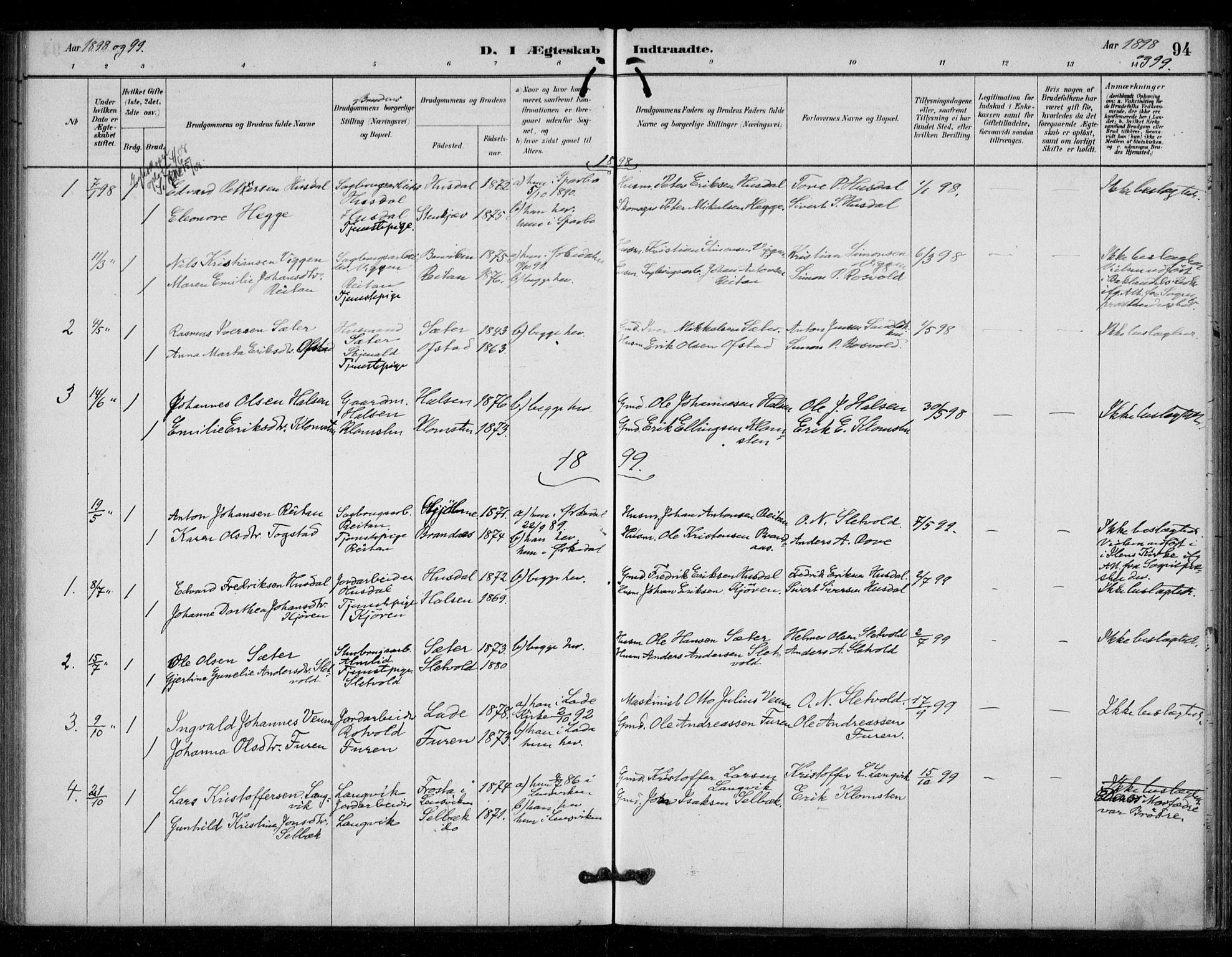 Ministerialprotokoller, klokkerbøker og fødselsregistre - Sør-Trøndelag, AV/SAT-A-1456/670/L0836: Parish register (official) no. 670A01, 1879-1904, p. 94