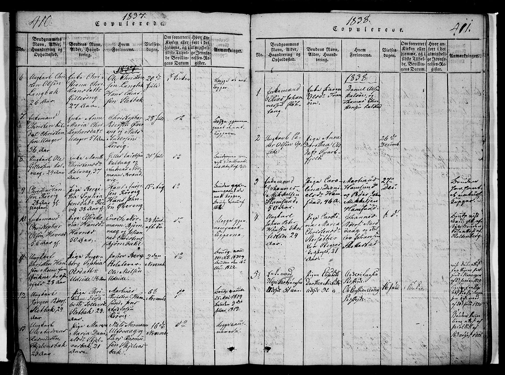 Ministerialprotokoller, klokkerbøker og fødselsregistre - Nordland, AV/SAT-A-1459/859/L0842: Parish register (official) no. 859A02, 1821-1839, p. 410-411