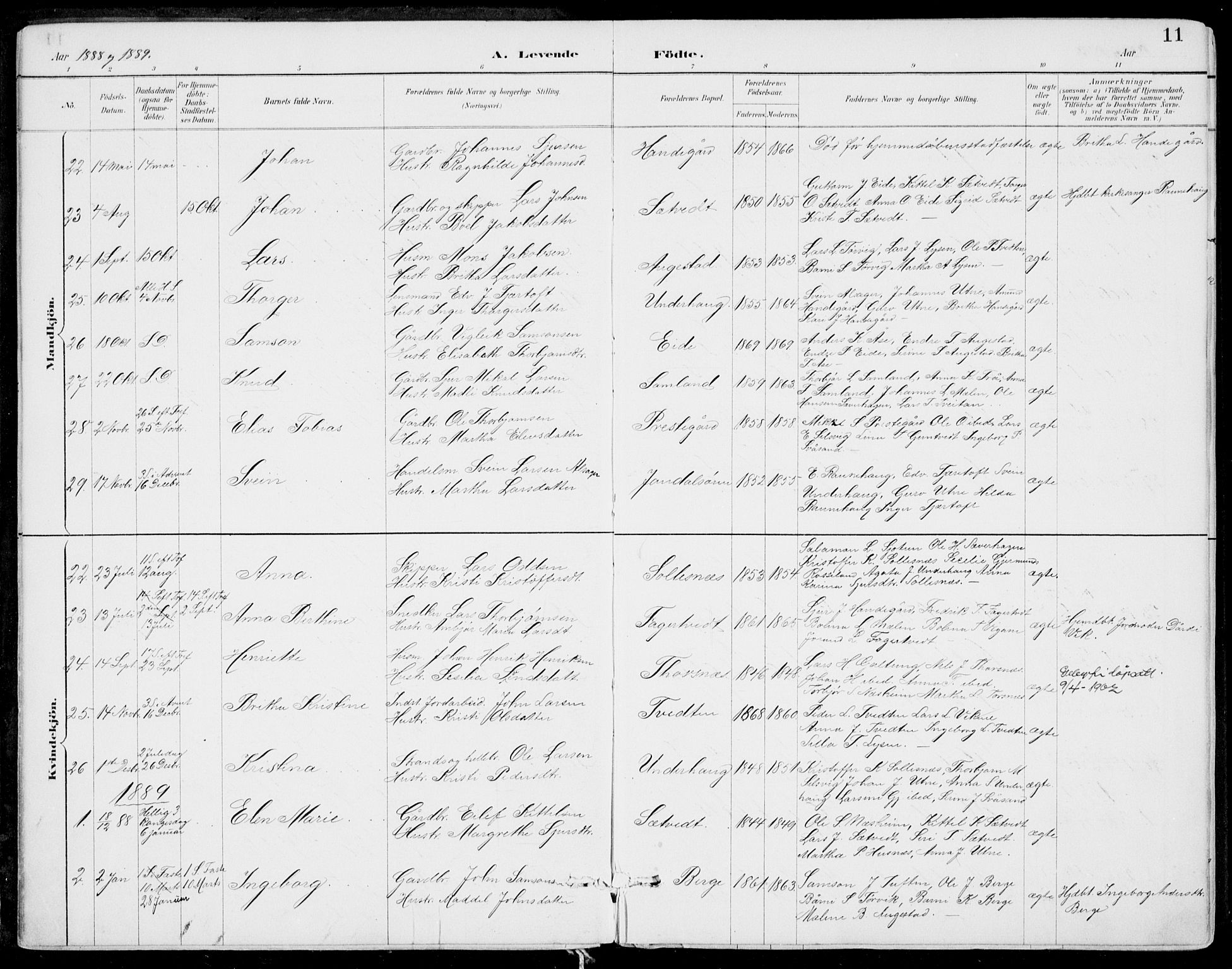 Strandebarm sokneprestembete, SAB/A-78401/H/Haa: Parish register (official) no. E  1, 1886-1908, p. 11