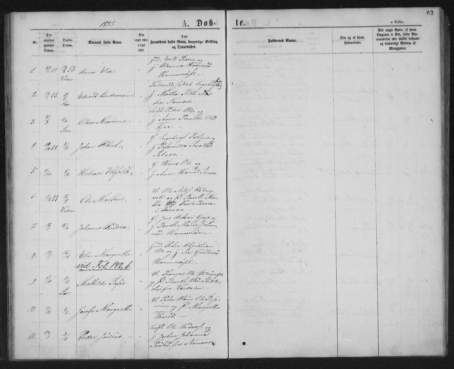 Ministerialprotokoller, klokkerbøker og fødselsregistre - Nord-Trøndelag, SAT/A-1458/768/L0566: Parish register (official) no. 768A01, 1836-1865, p. 62