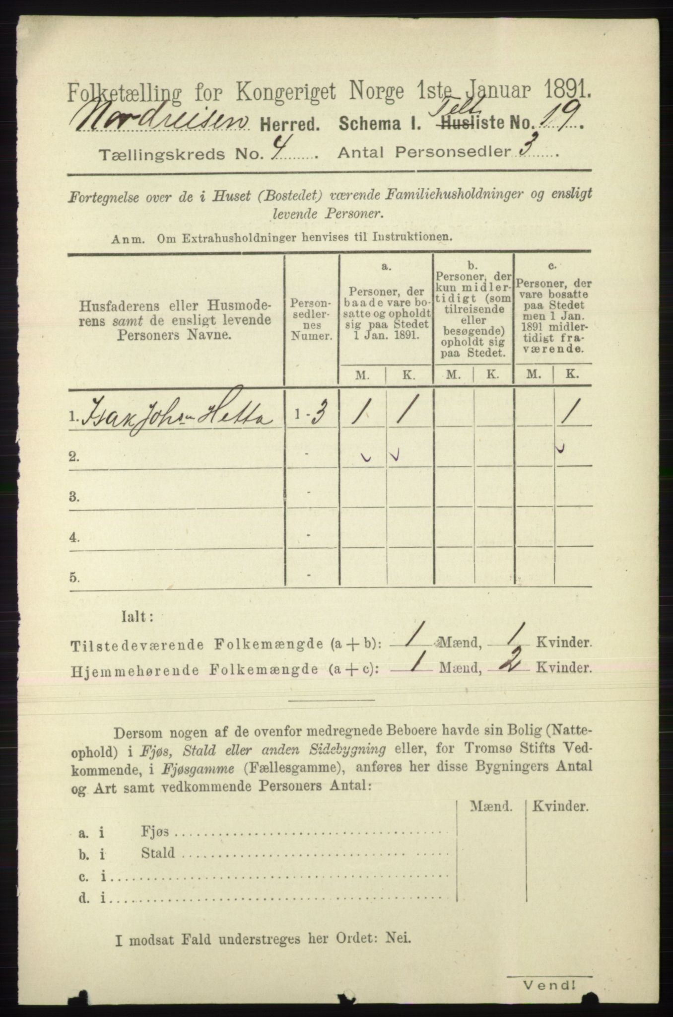 RA, 1891 census for 1942 Nordreisa, 1891, p. 1528