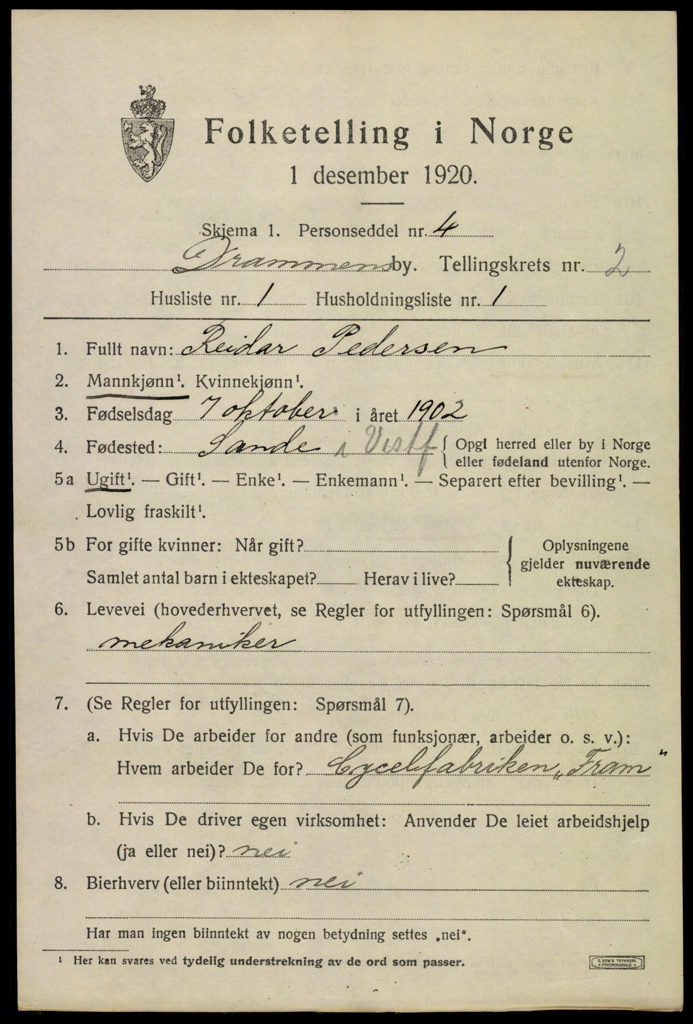 SAKO, 1920 census for Drammen, 1920, p. 24483