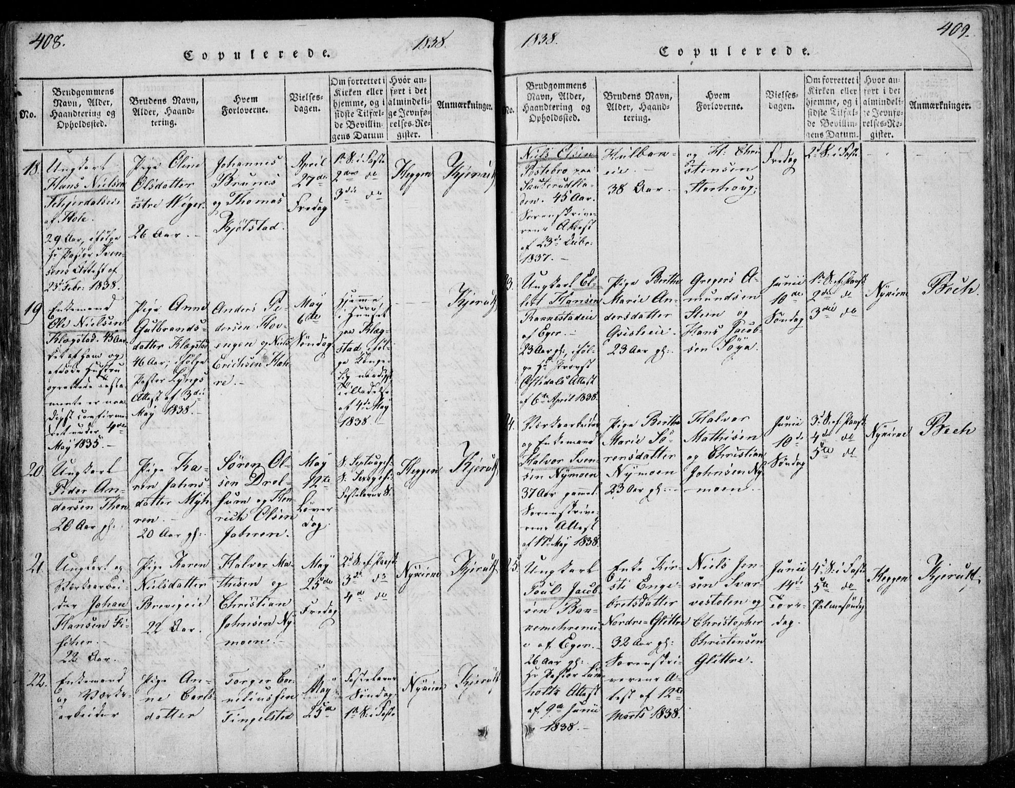 Modum kirkebøker, AV/SAKO-A-234/F/Fa/L0006: Parish register (official) no. 6, 1832-1841, p. 408-409