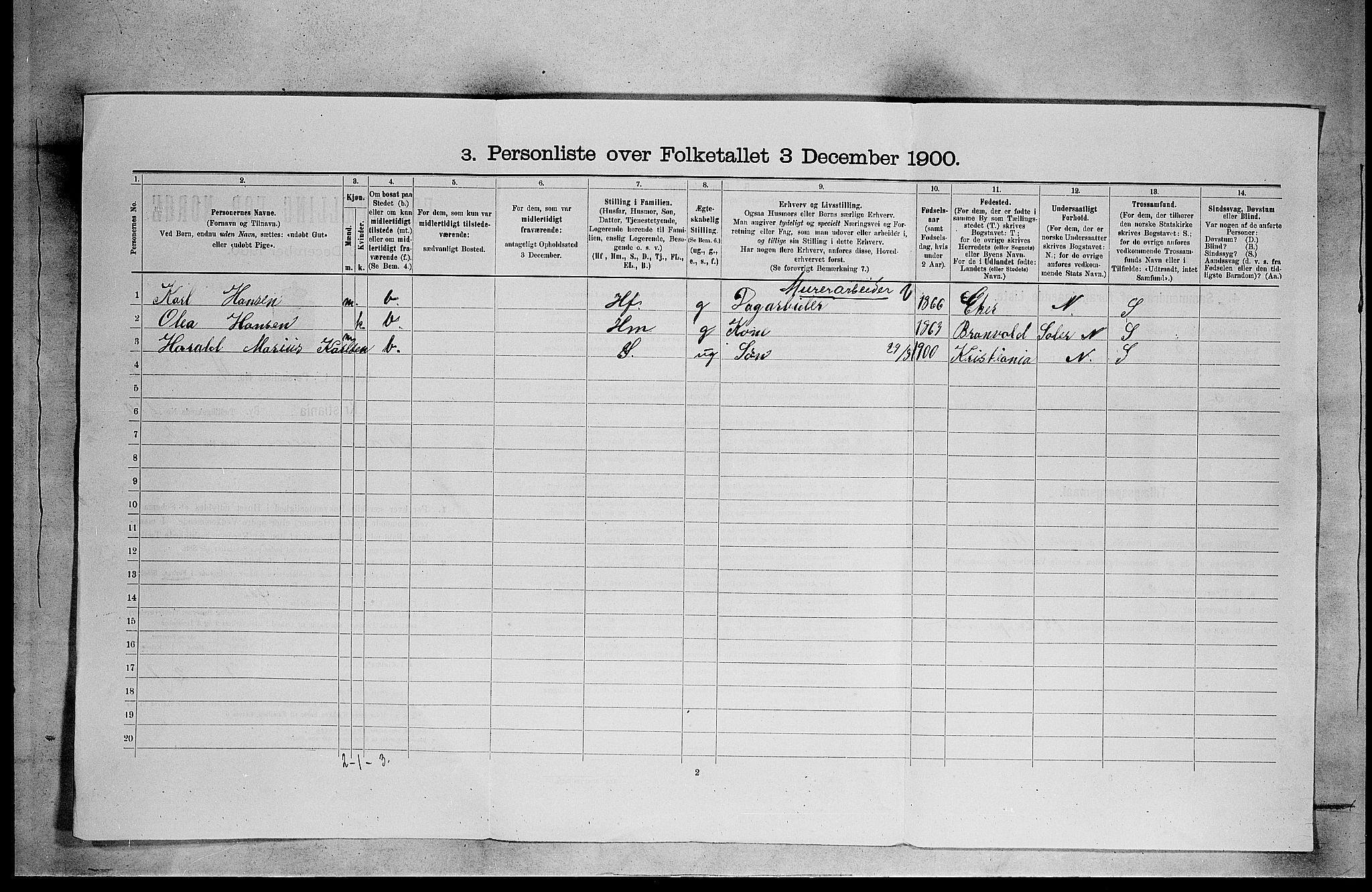 SAO, 1900 census for Kristiania, 1900, p. 9485