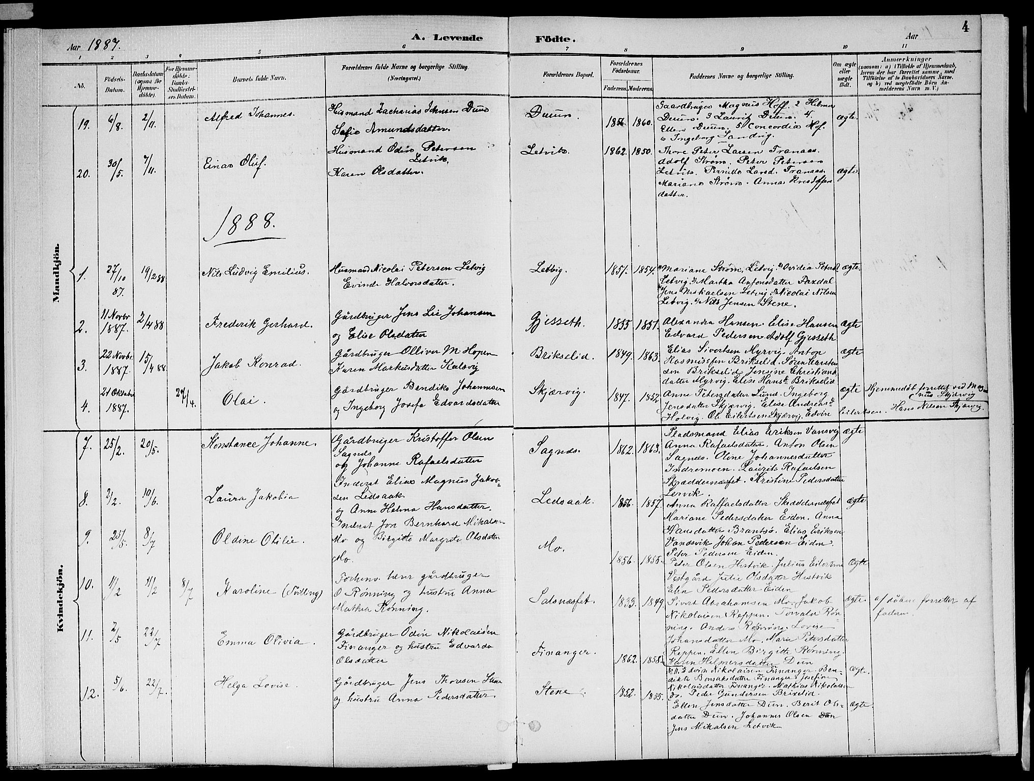 Ministerialprotokoller, klokkerbøker og fødselsregistre - Nord-Trøndelag, SAT/A-1458/773/L0617: Parish register (official) no. 773A08, 1887-1910, p. 4