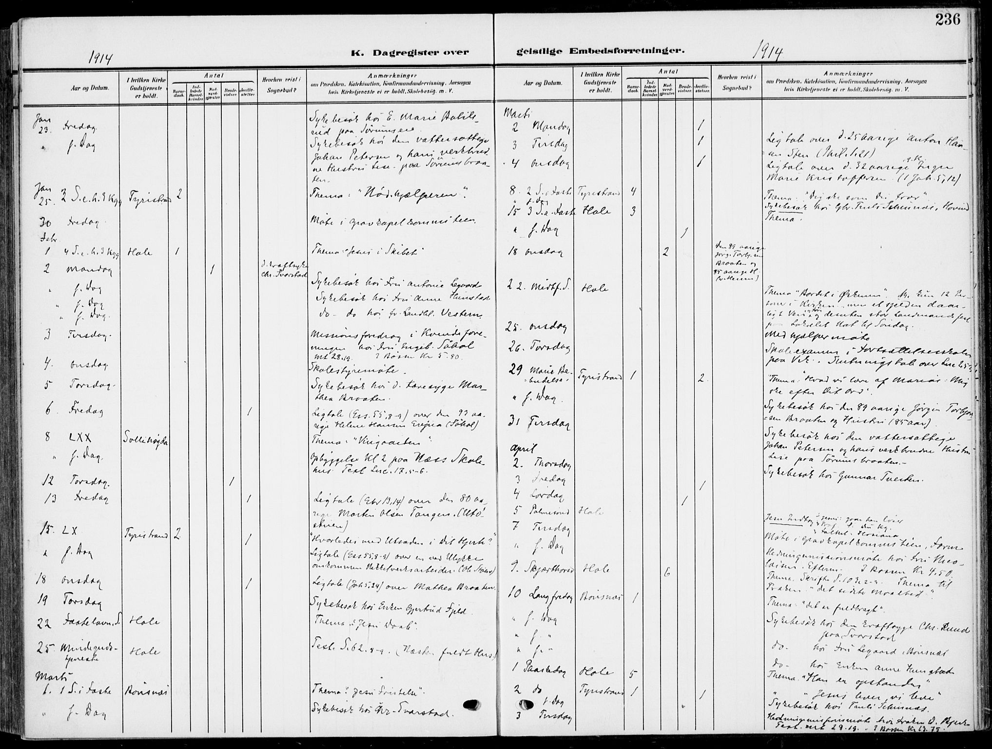 Hole kirkebøker, AV/SAKO-A-228/F/Fa/L0010: Parish register (official) no. I 10, 1907-1917, p. 236