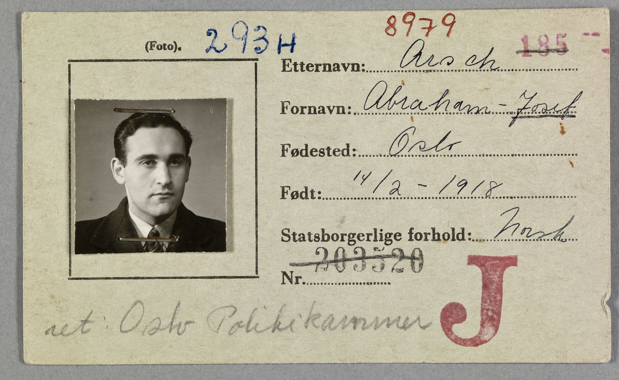 Sosialdepartementet, Våre Falne, RA/S-1708/E/Ee/L0021A: Fotografier av jøder på legitimasjonskort (1941-42), 1941-1942, p. 7