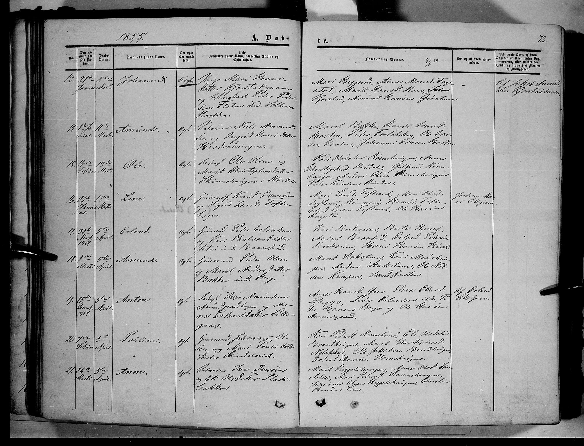 Sør-Fron prestekontor, AV/SAH-PREST-010/H/Ha/Haa/L0001: Parish register (official) no. 1, 1849-1863, p. 72