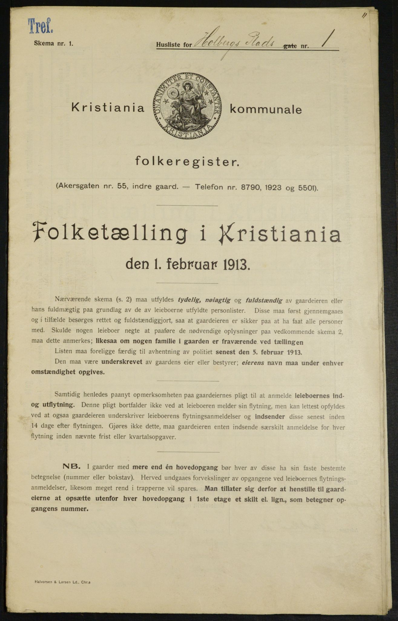 OBA, Municipal Census 1913 for Kristiania, 1913, p. 40345