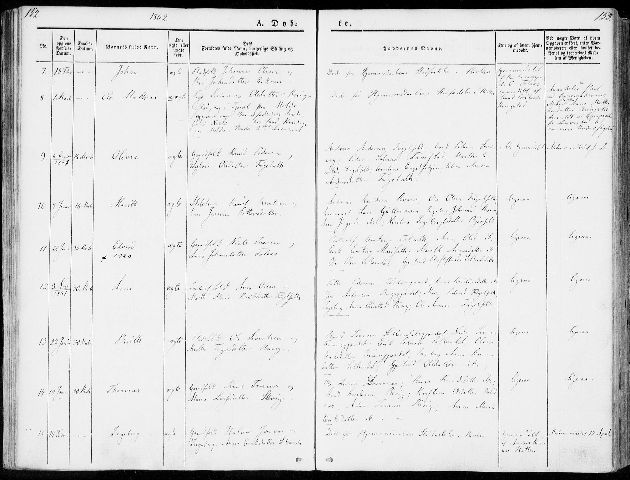 Ministerialprotokoller, klokkerbøker og fødselsregistre - Møre og Romsdal, AV/SAT-A-1454/555/L0653: Parish register (official) no. 555A04, 1843-1869, p. 152-153