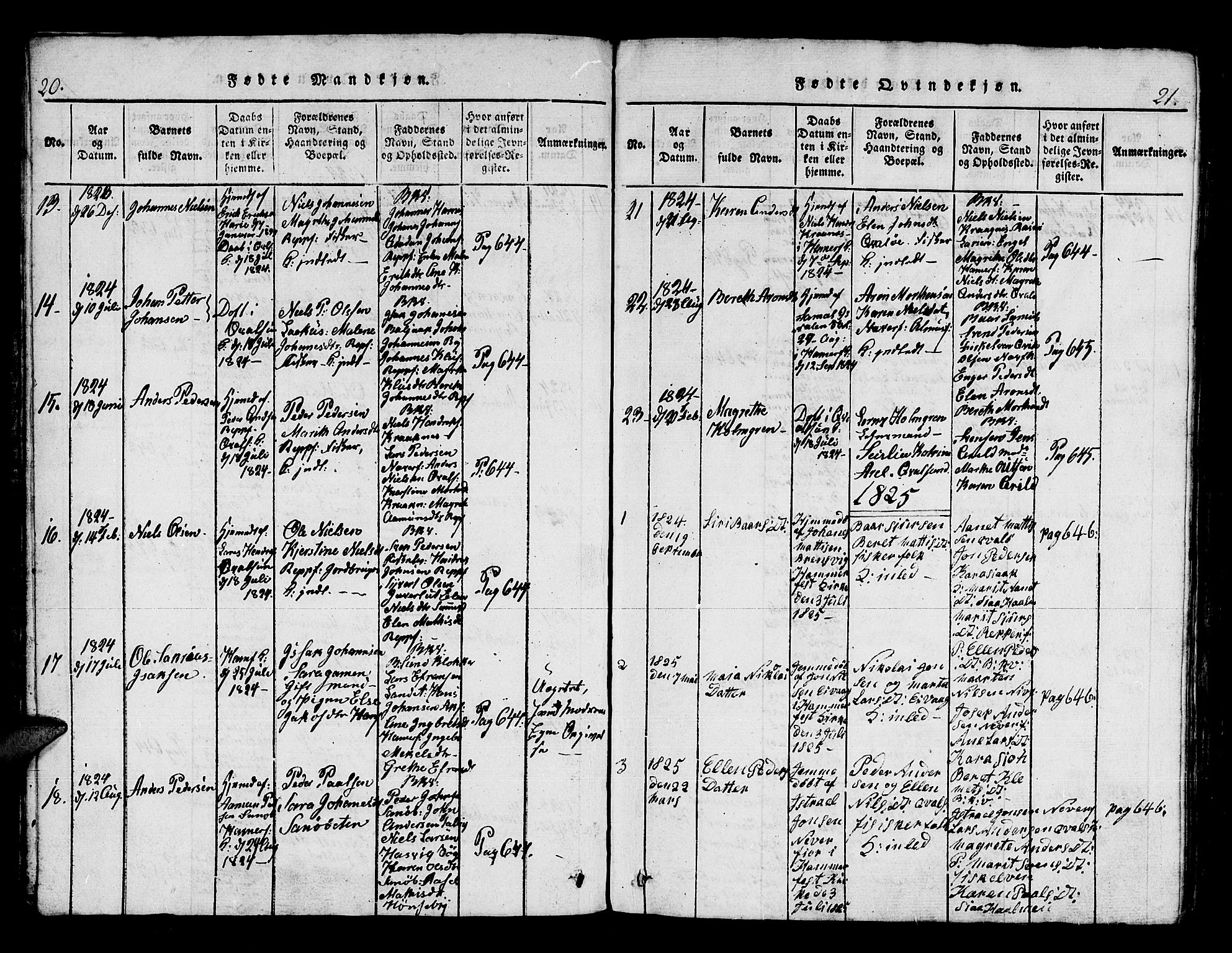 Hammerfest sokneprestkontor, SATØ/S-1347/H/Hb/L0001.klokk: Parish register (copy) no. 1, 1822-1850, p. 20-21