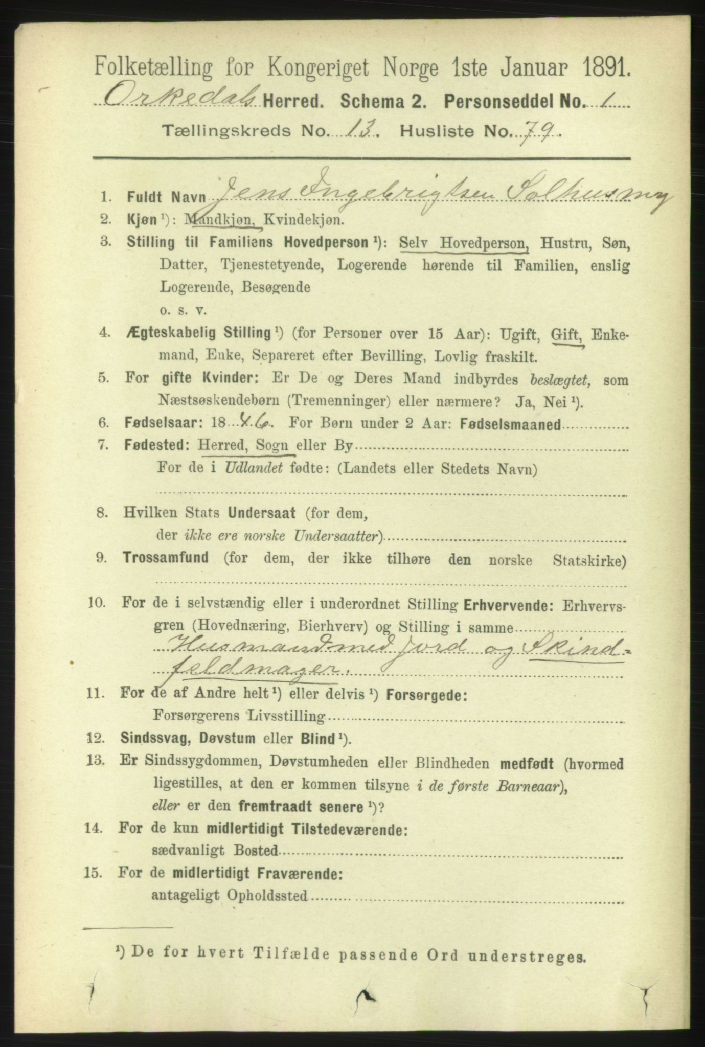 RA, 1891 census for 1638 Orkdal, 1891, p. 6489