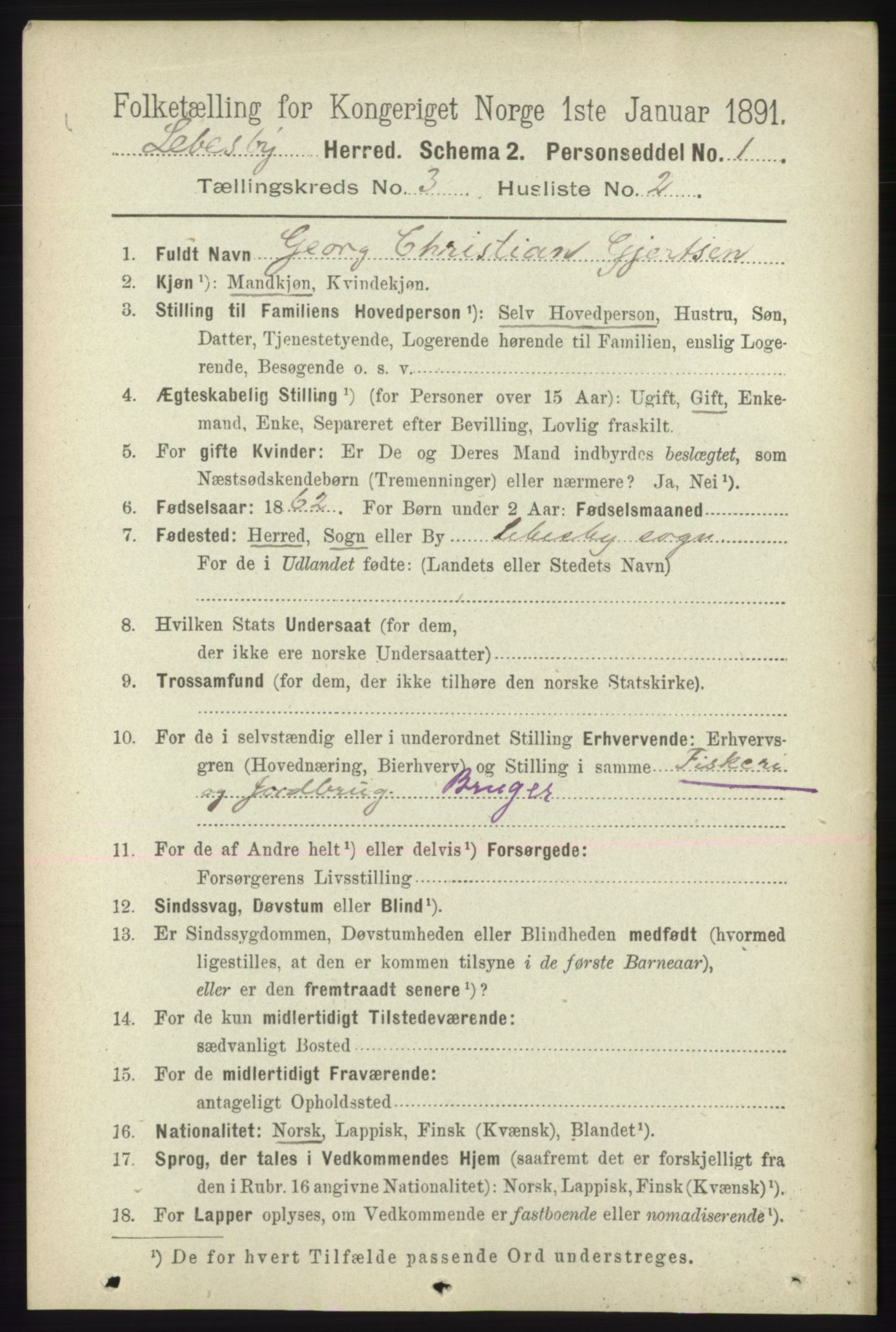 RA, 1891 census for 2022 Lebesby, 1891, p. 732