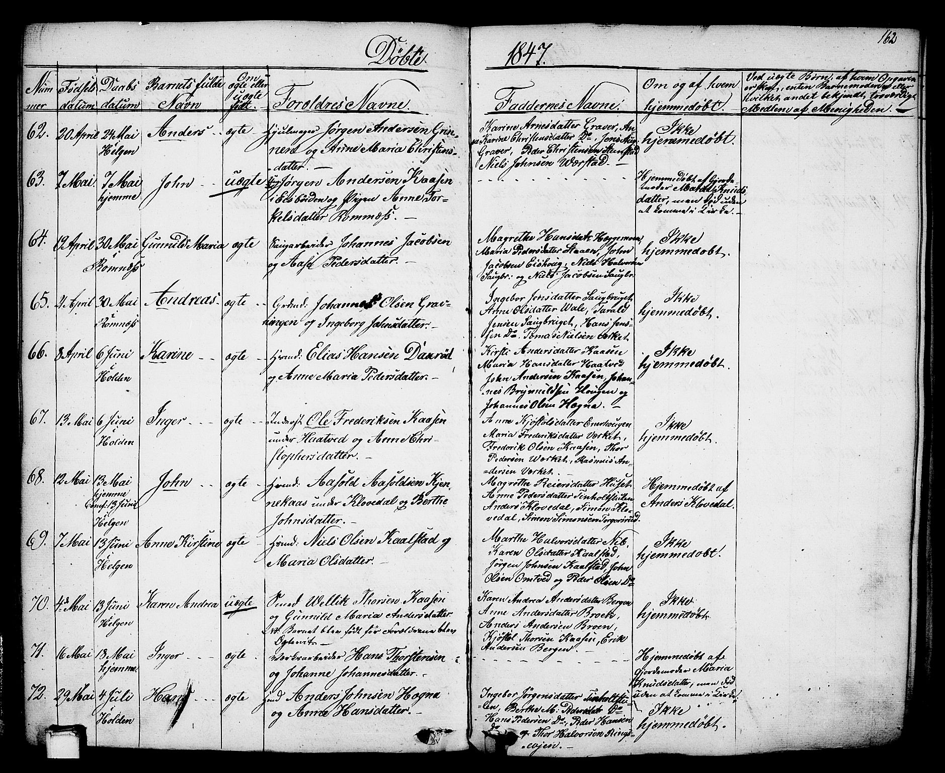 Holla kirkebøker, SAKO/A-272/F/Fa/L0004: Parish register (official) no. 4, 1830-1848, p. 162