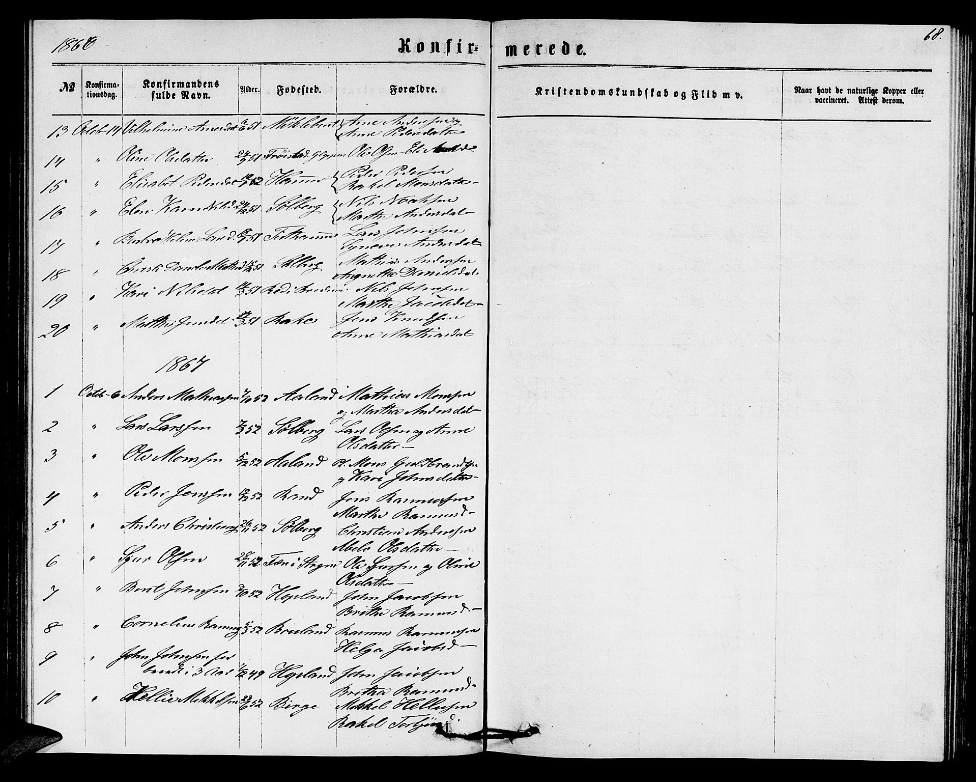 Innvik sokneprestembete, AV/SAB-A-80501: Parish register (copy) no. C 2, 1864-1882, p. 68