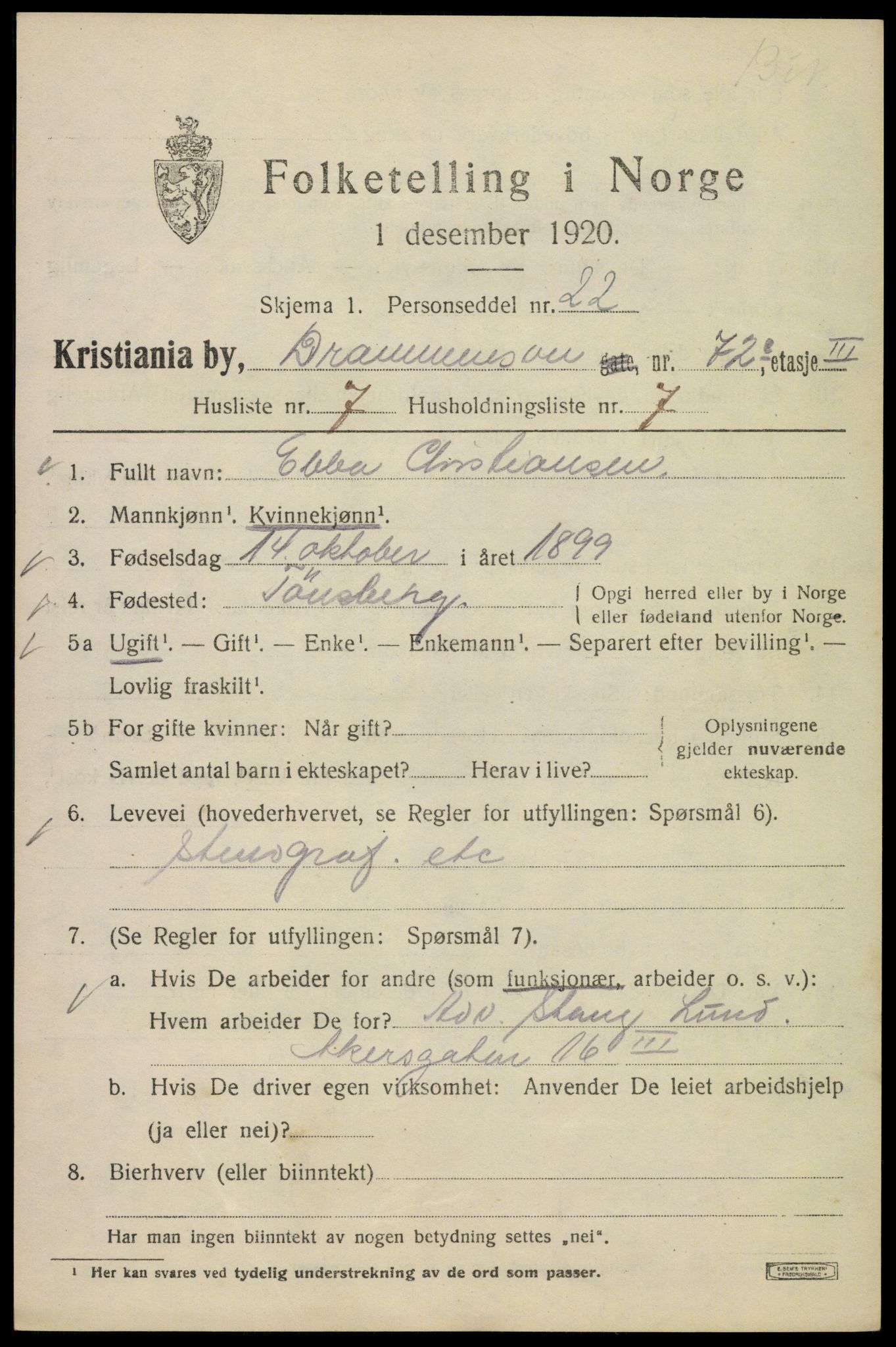 SAO, 1920 census for Kristiania, 1920, p. 202423