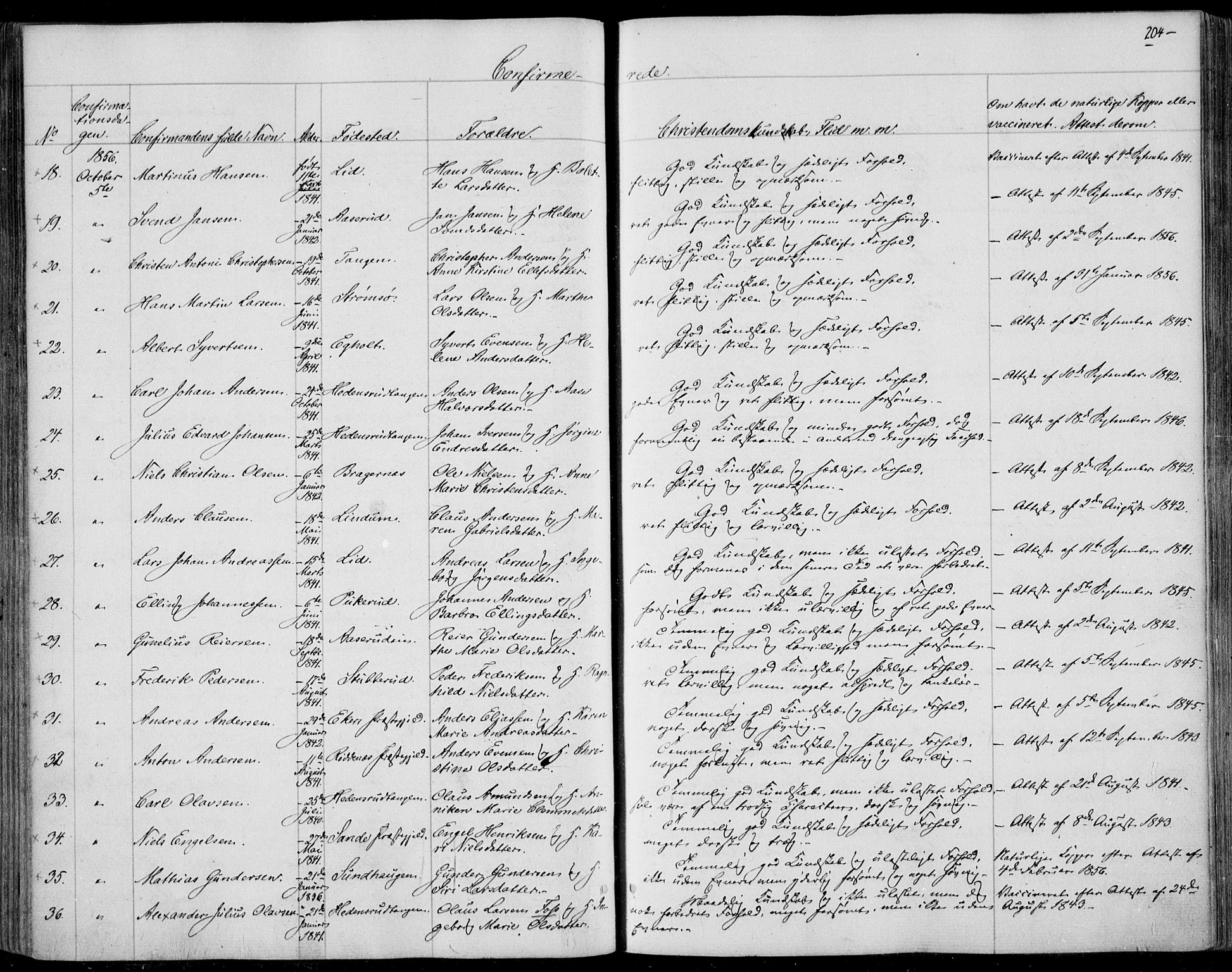 Skoger kirkebøker, SAKO/A-59/F/Fa/L0003: Parish register (official) no. I 3, 1842-1861, p. 204