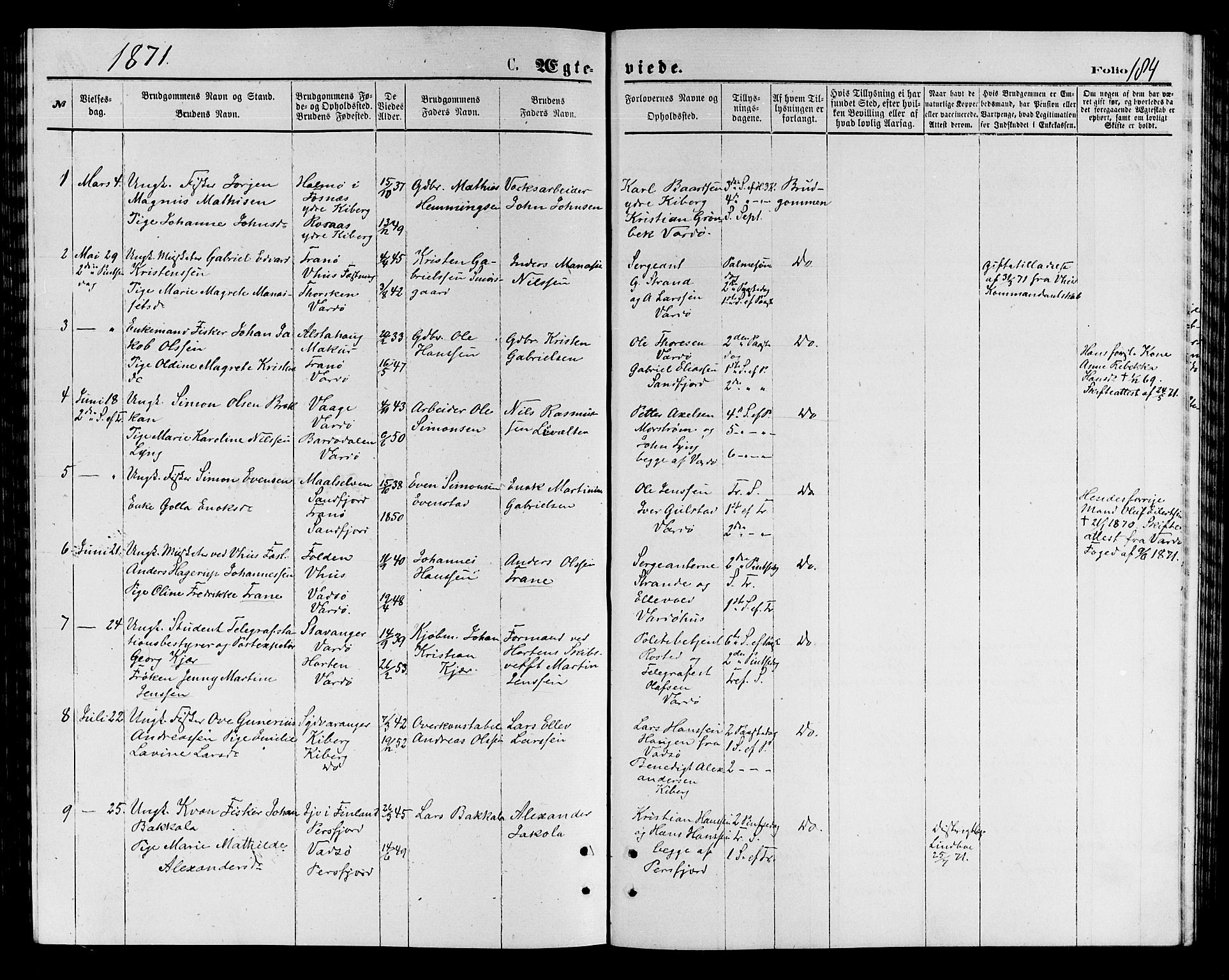 Vardø sokneprestkontor, SATØ/S-1332/H/Hb/L0003klokker: Parish register (copy) no. 3, 1871-1878, p. 184