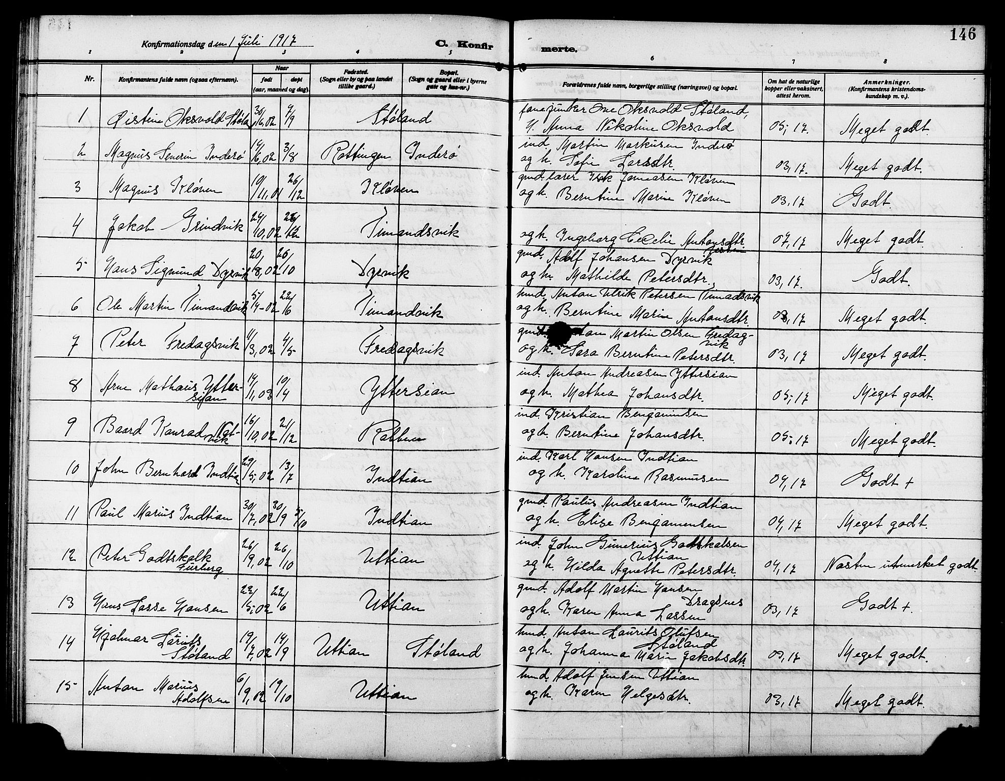 Ministerialprotokoller, klokkerbøker og fødselsregistre - Sør-Trøndelag, SAT/A-1456/640/L0588: Parish register (copy) no. 640C05, 1909-1922, p. 146