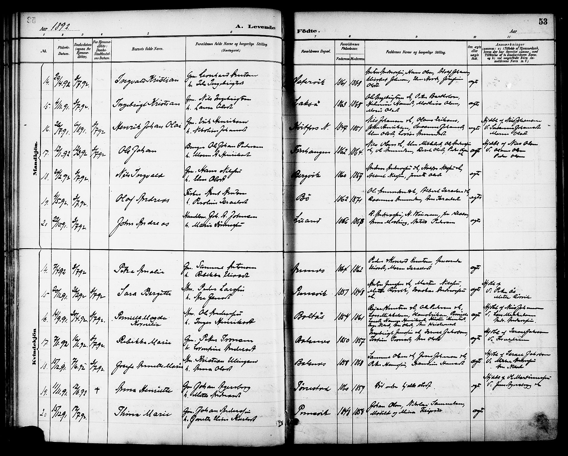 Ministerialprotokoller, klokkerbøker og fødselsregistre - Nordland, AV/SAT-A-1459/863/L0898: Parish register (official) no. 863A10, 1886-1897, p. 53