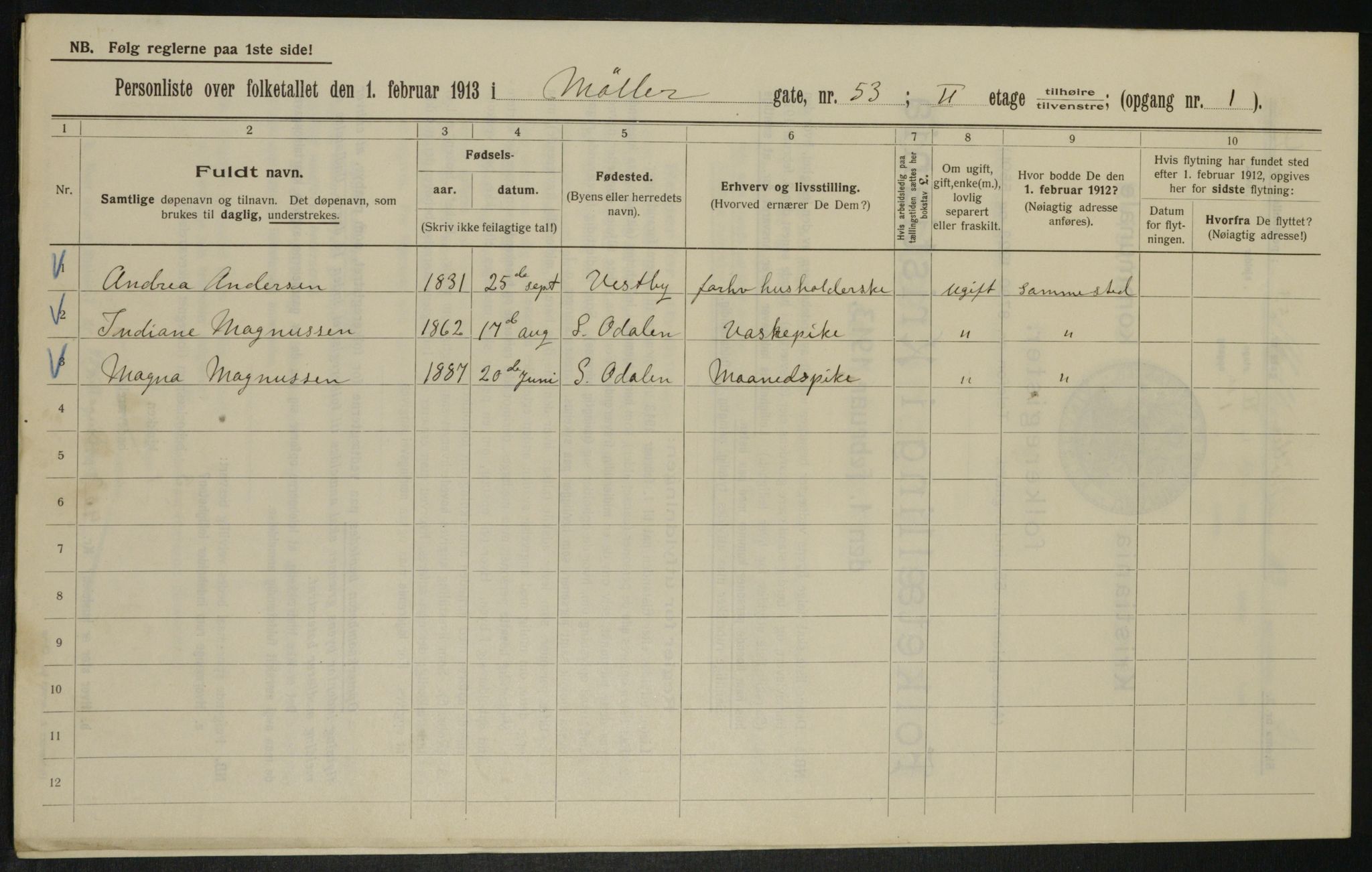 OBA, Municipal Census 1913 for Kristiania, 1913, p. 68971