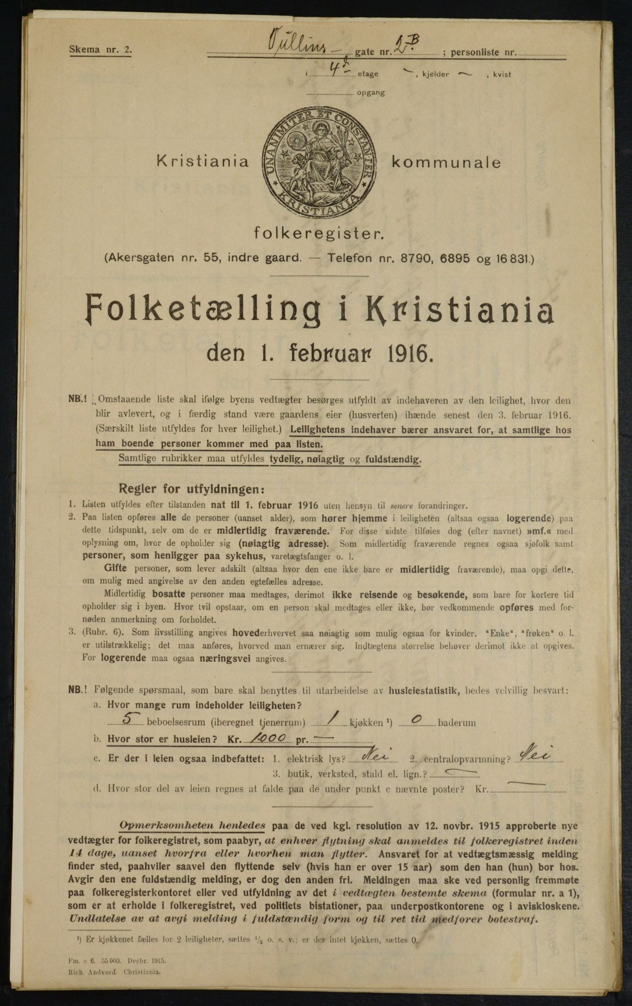 OBA, Municipal Census 1916 for Kristiania, 1916, p. 120518