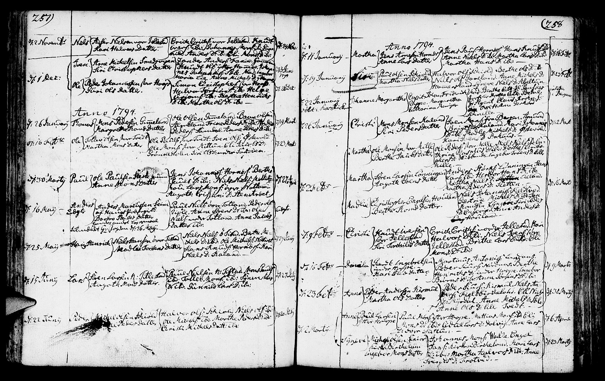 Fana Sokneprestembete, SAB/A-75101/H/Haa/Haaa/L0005: Parish register (official) no. A 5, 1773-1799, p. 257-258