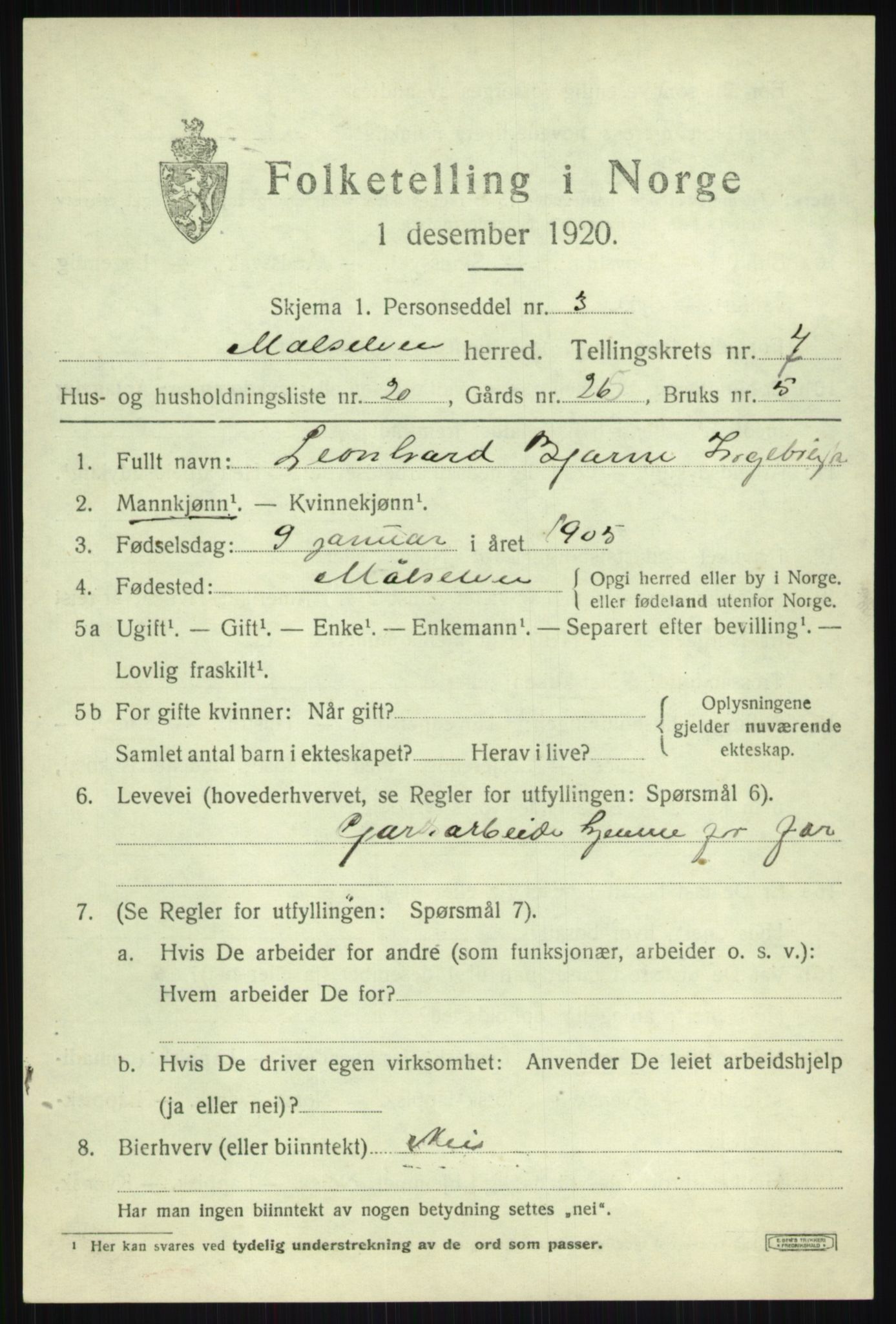 SATØ, 1920 census for Målselv, 1920, p. 4451