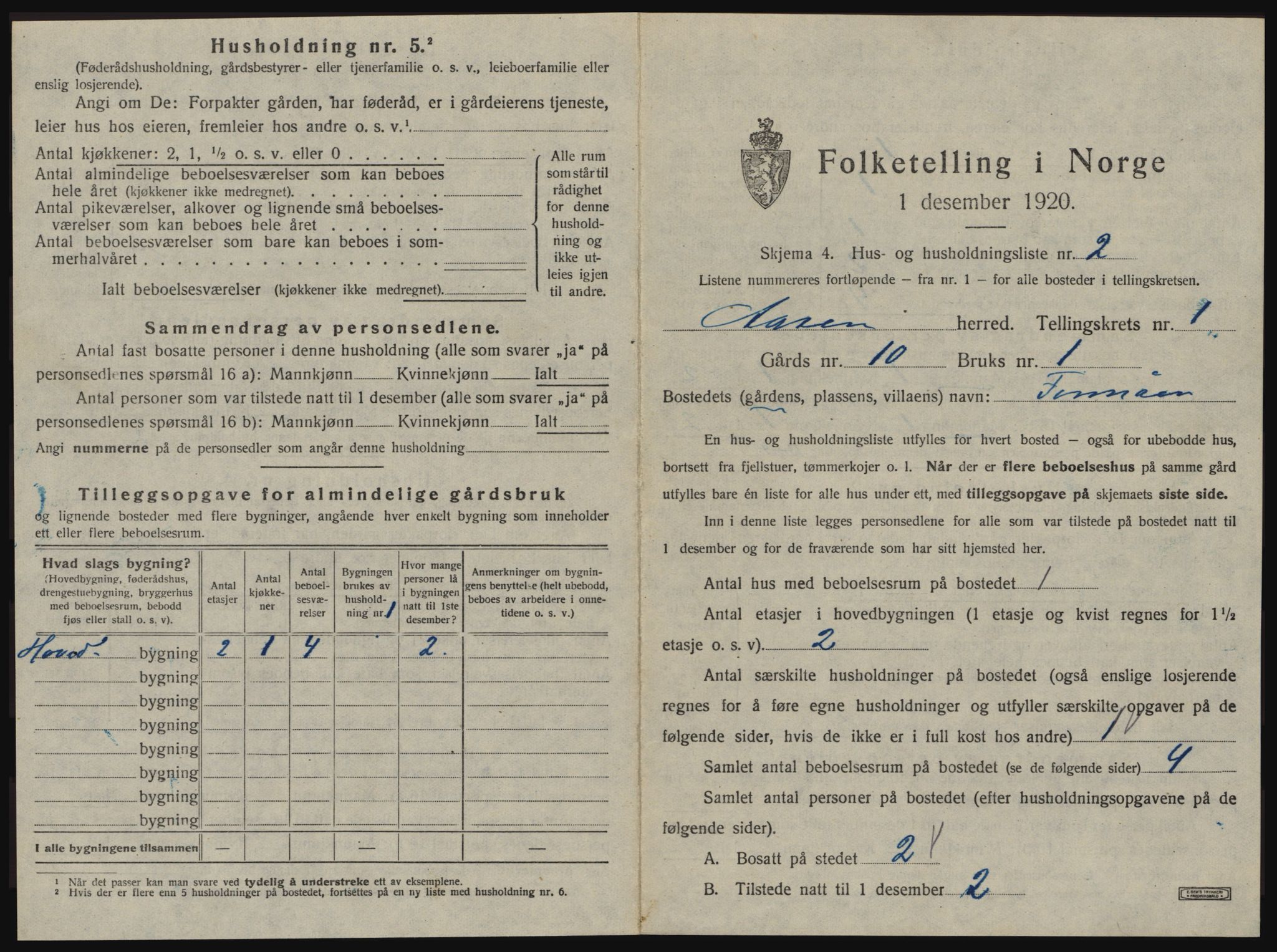 SAT, 1920 census for Åsen, 1920, p. 30