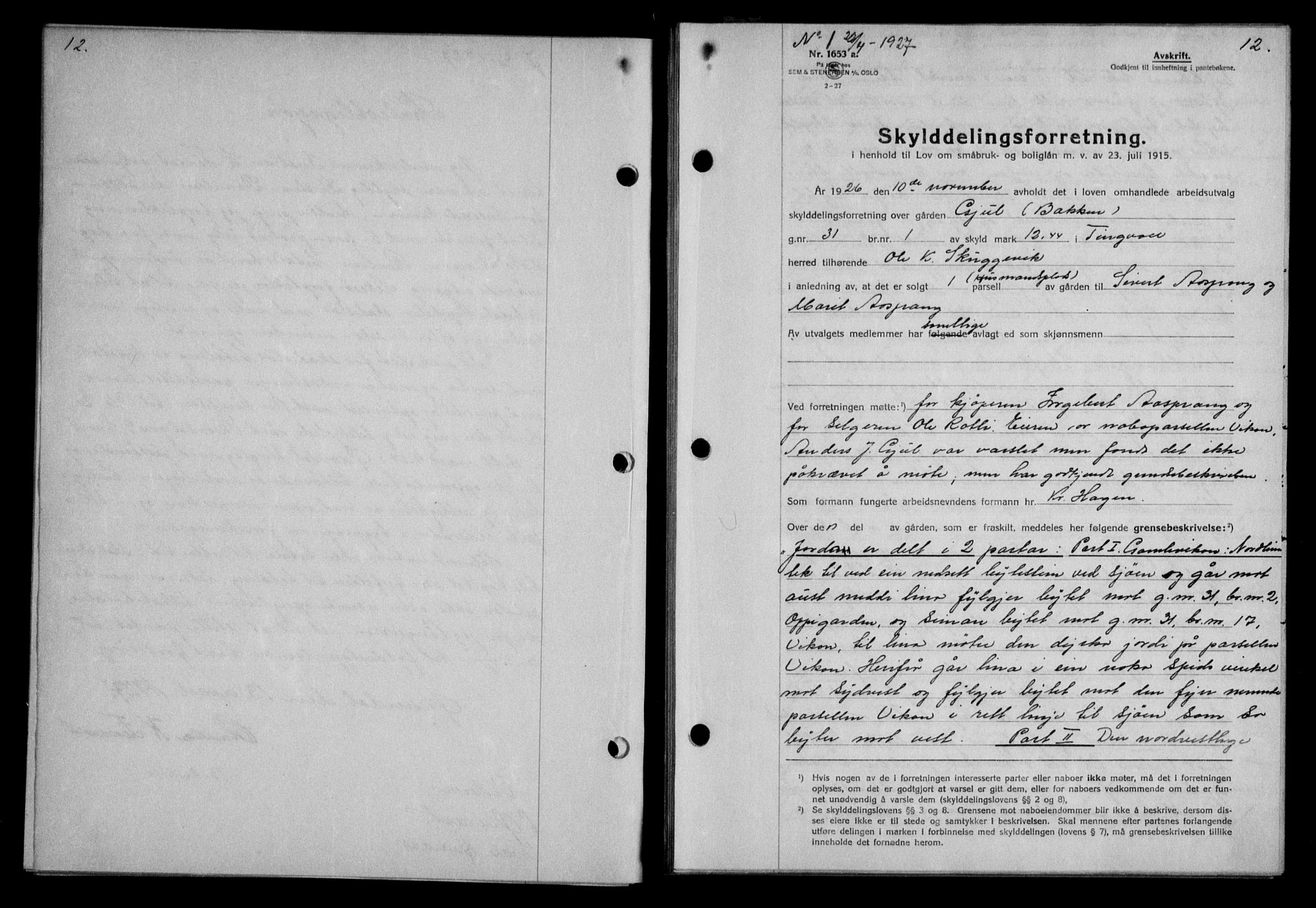 Nordmøre sorenskriveri, AV/SAT-A-4132/1/2/2Ca/L0062: Mortgage book no. 52, 1927-1927, Deed date: 22.04.1927