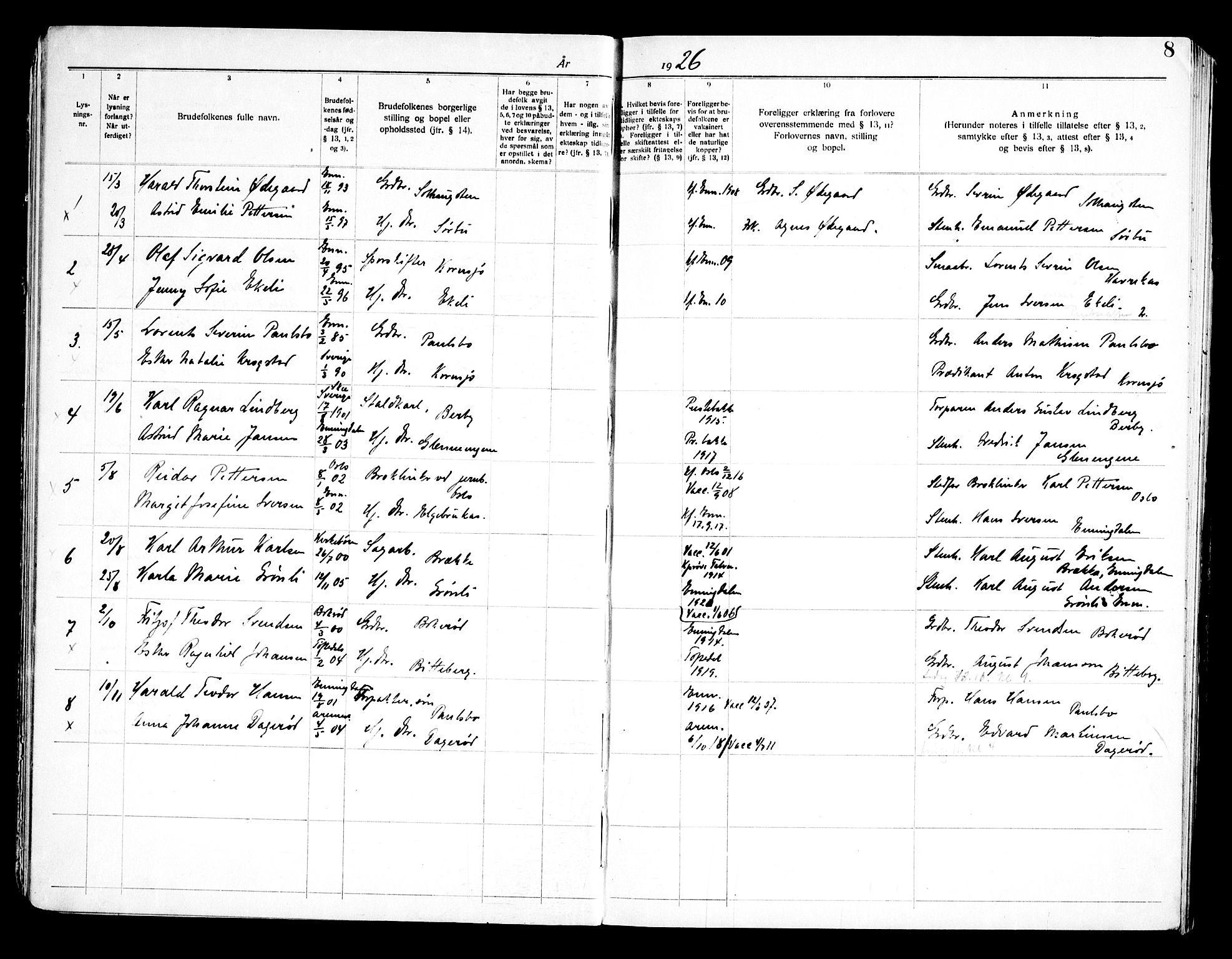 Idd prestekontor Kirkebøker, AV/SAO-A-10911/H/Hb/L0001: Banns register no. II 1, 1919-1972, p. 8