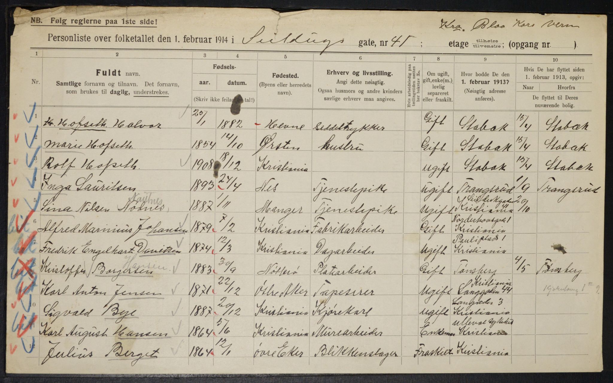 OBA, Municipal Census 1914 for Kristiania, 1914, p. 94431