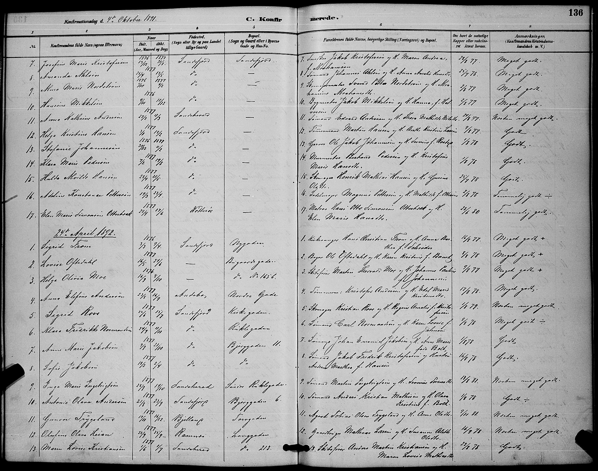 Sandefjord kirkebøker, SAKO/A-315/G/Ga/L0001: Parish register (copy) no. 1, 1885-1903, p. 136