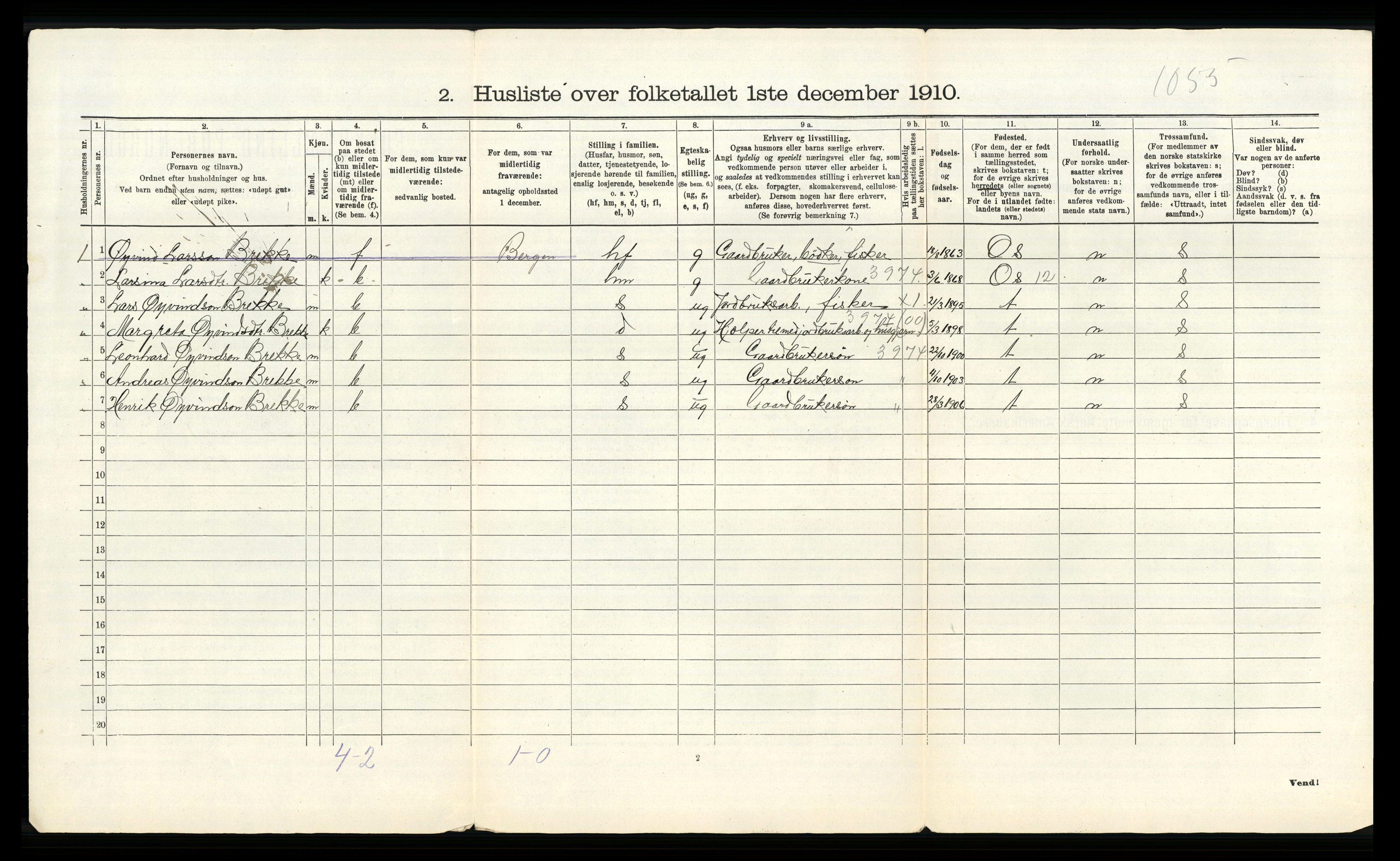 RA, 1910 census for Fitjar, 1910, p. 58