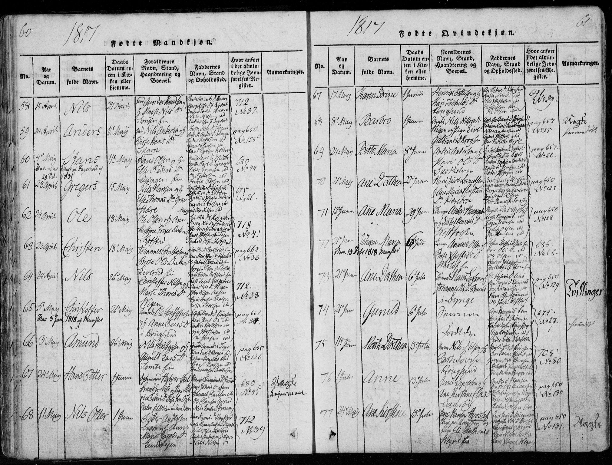 Eiker kirkebøker, SAKO/A-4/F/Fa/L0011: Parish register (official) no. I 11, 1814-1827, p. 60-61