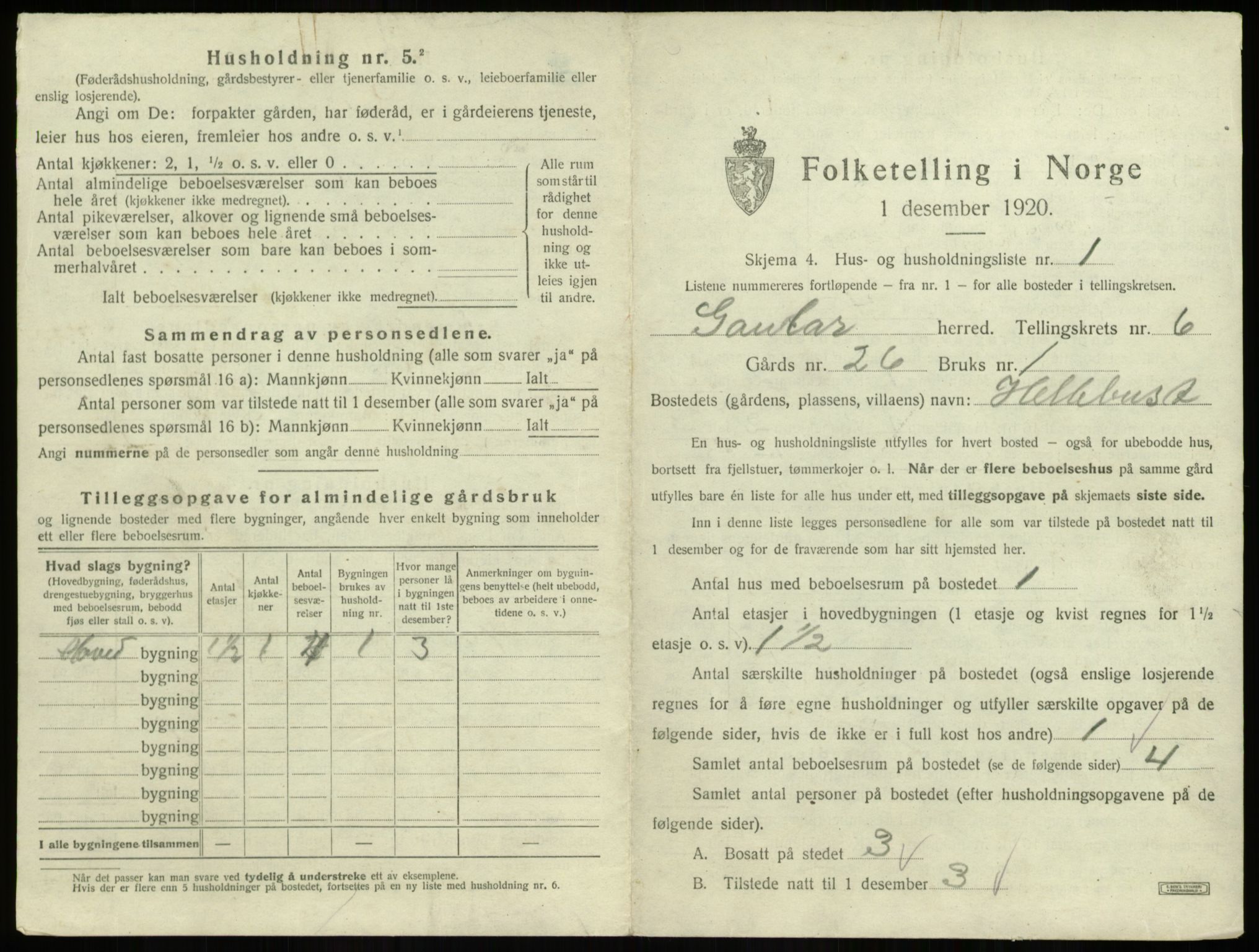 SAB, 1920 census for Gaular, 1920, p. 385