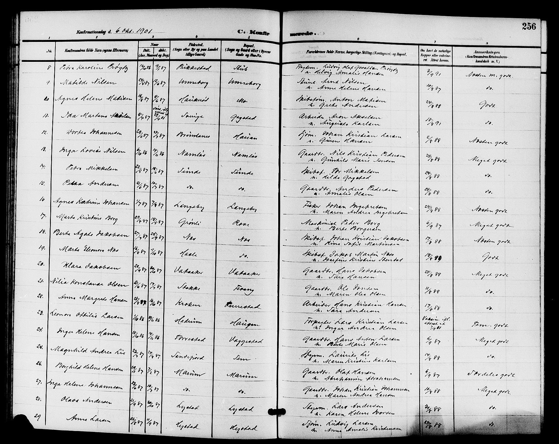 Sandar kirkebøker, AV/SAKO-A-243/G/Ga/L0002: Parish register (copy) no. 2, 1900-1915, p. 256