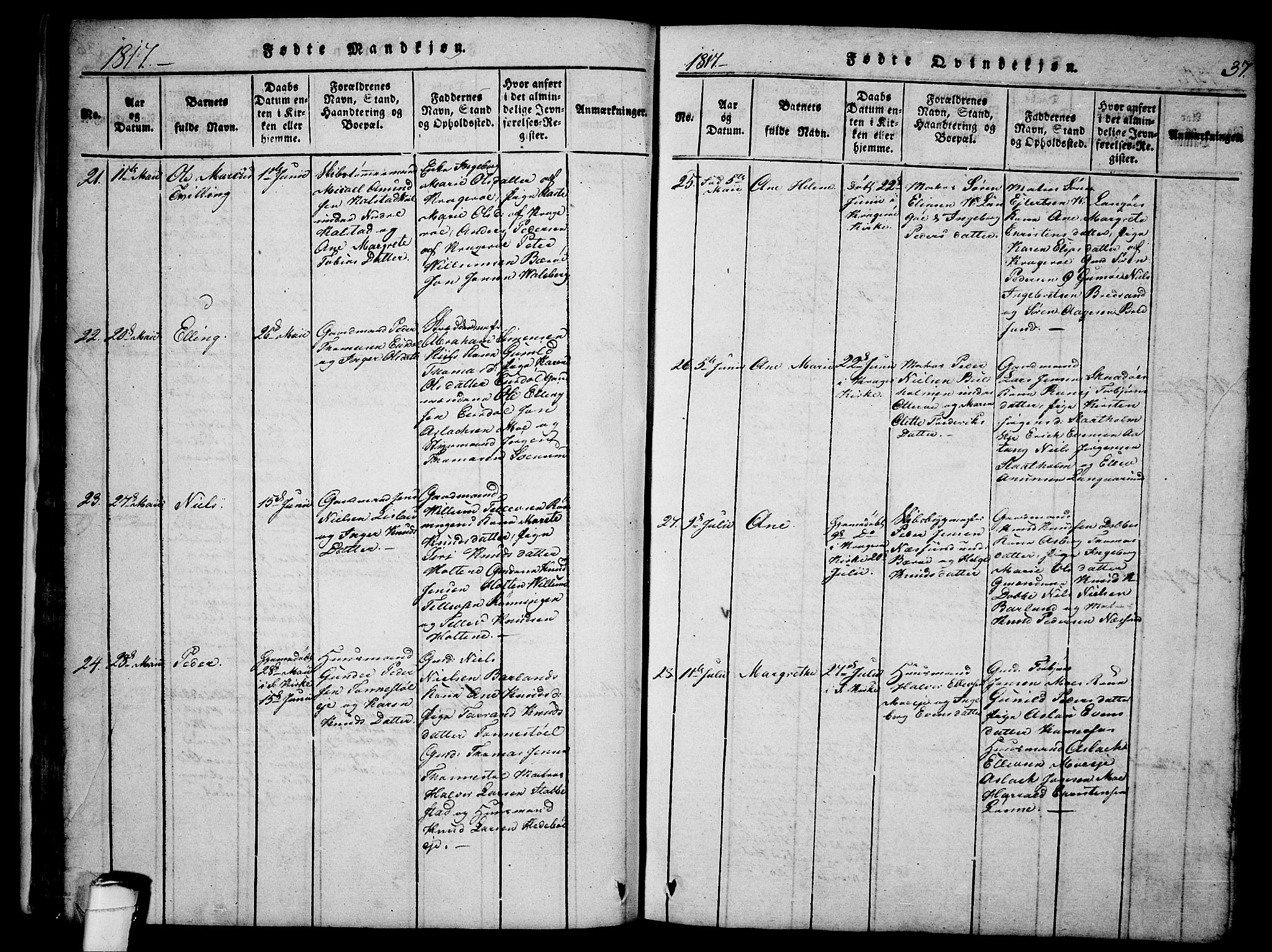 Sannidal kirkebøker, AV/SAKO-A-296/F/Fa/L0004: Parish register (official) no. 4, 1814-1829, p. 37