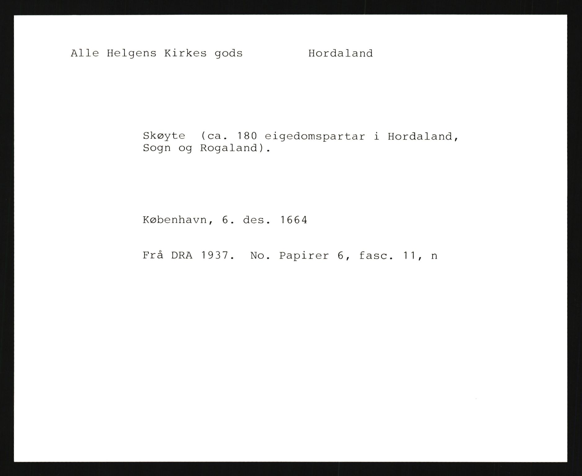 Riksarkivets diplomsamling, AV/RA-EA-5965/F35/F35e/L0028: Registreringssedler Hordaland 1, 1400-1700, p. 19