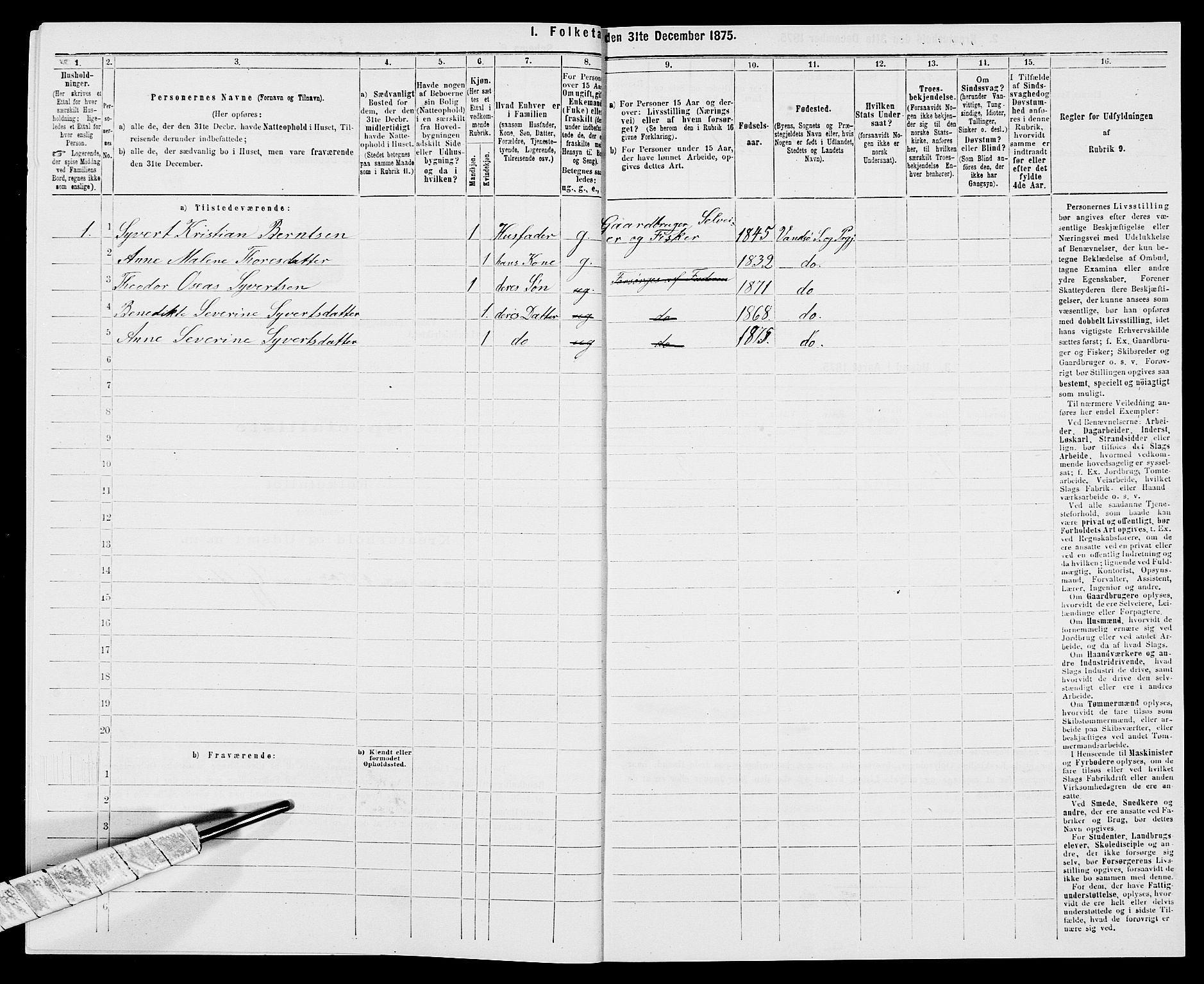 SAK, 1875 census for 1041L Vanse/Vanse og Farsund, 1875, p. 1894