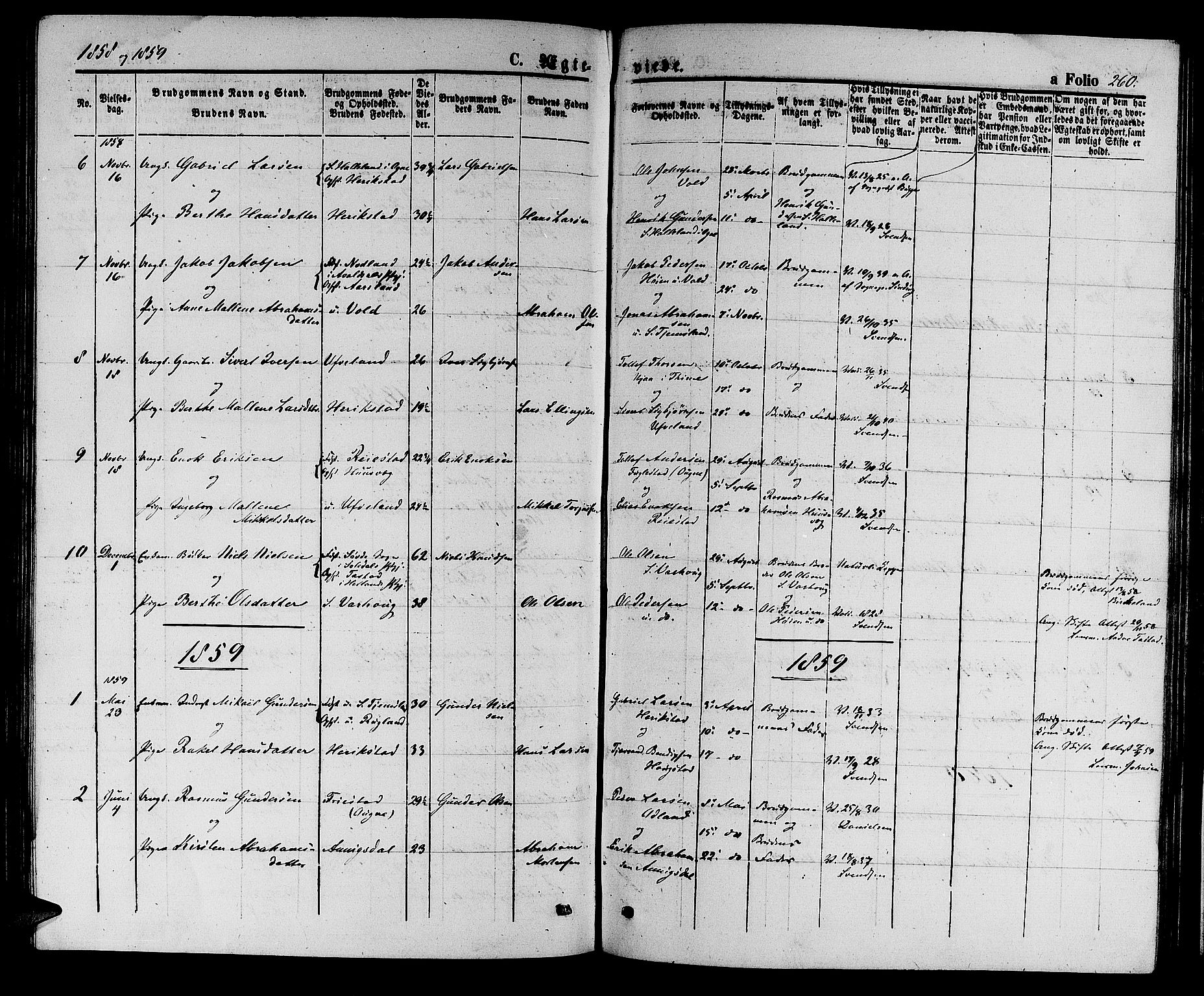 Hå sokneprestkontor, SAST/A-101801/001/30BB/L0002: Parish register (copy) no. B 2, 1854-1883, p. 260